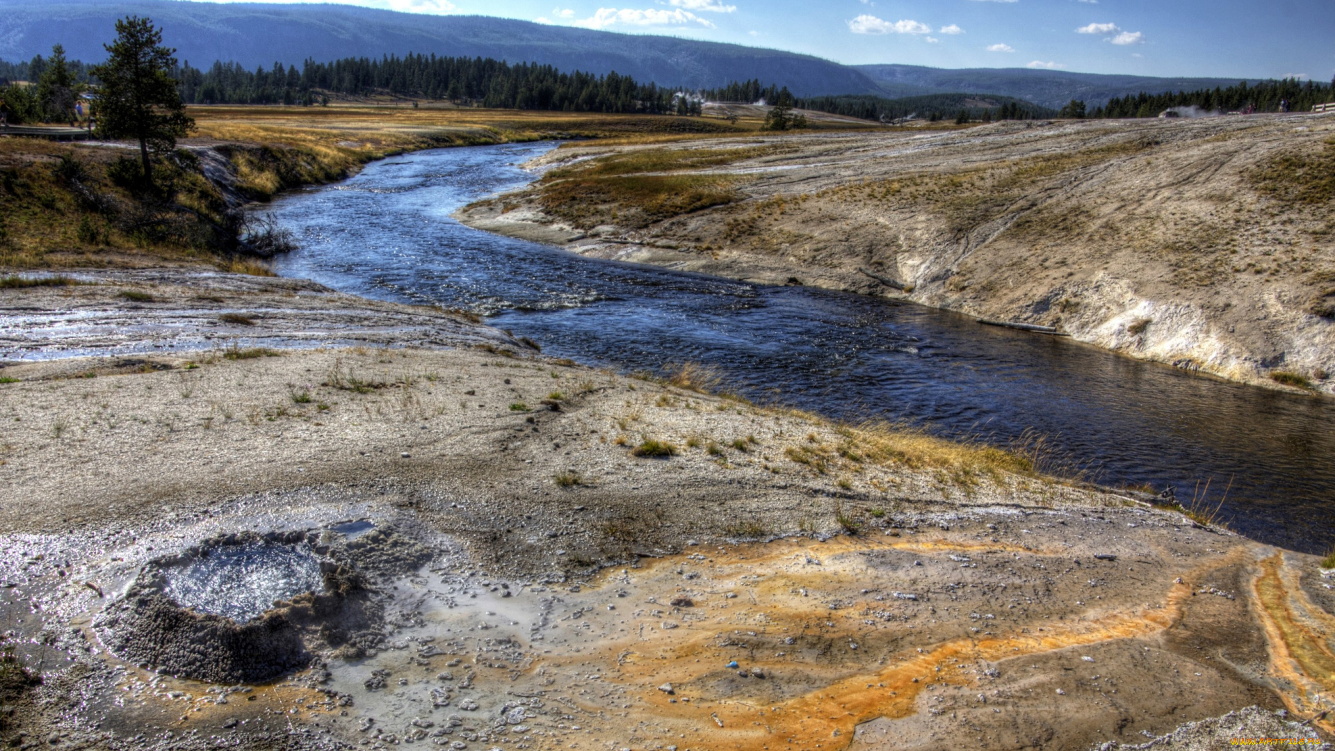 yellowstone, national, park, природа, реки, озера, холмы, лес, река