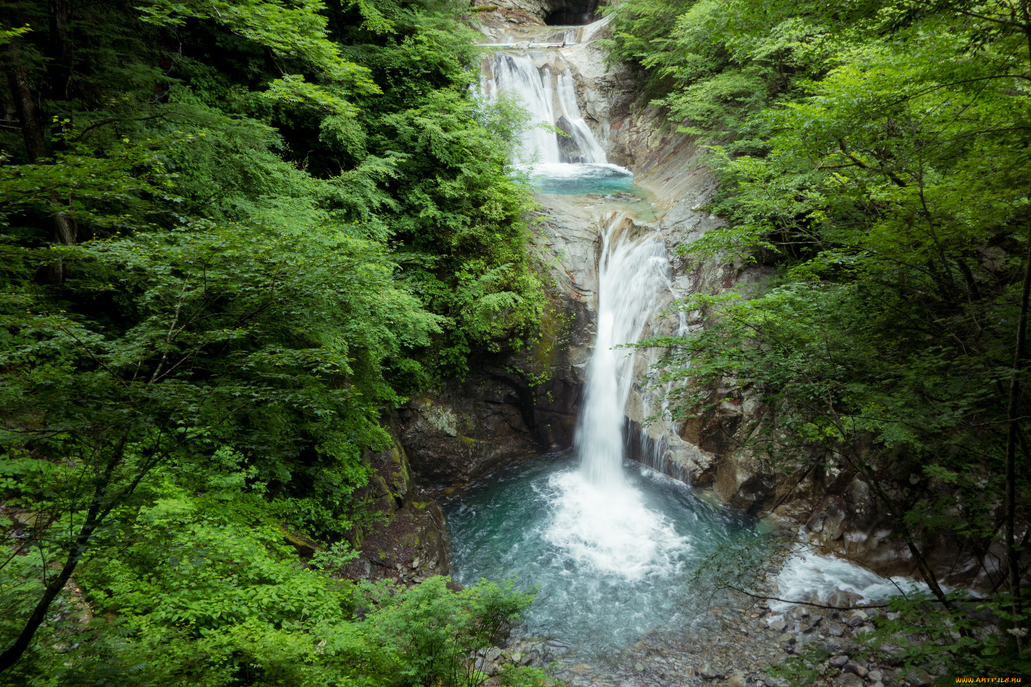 природа, водопады, каскад, лес