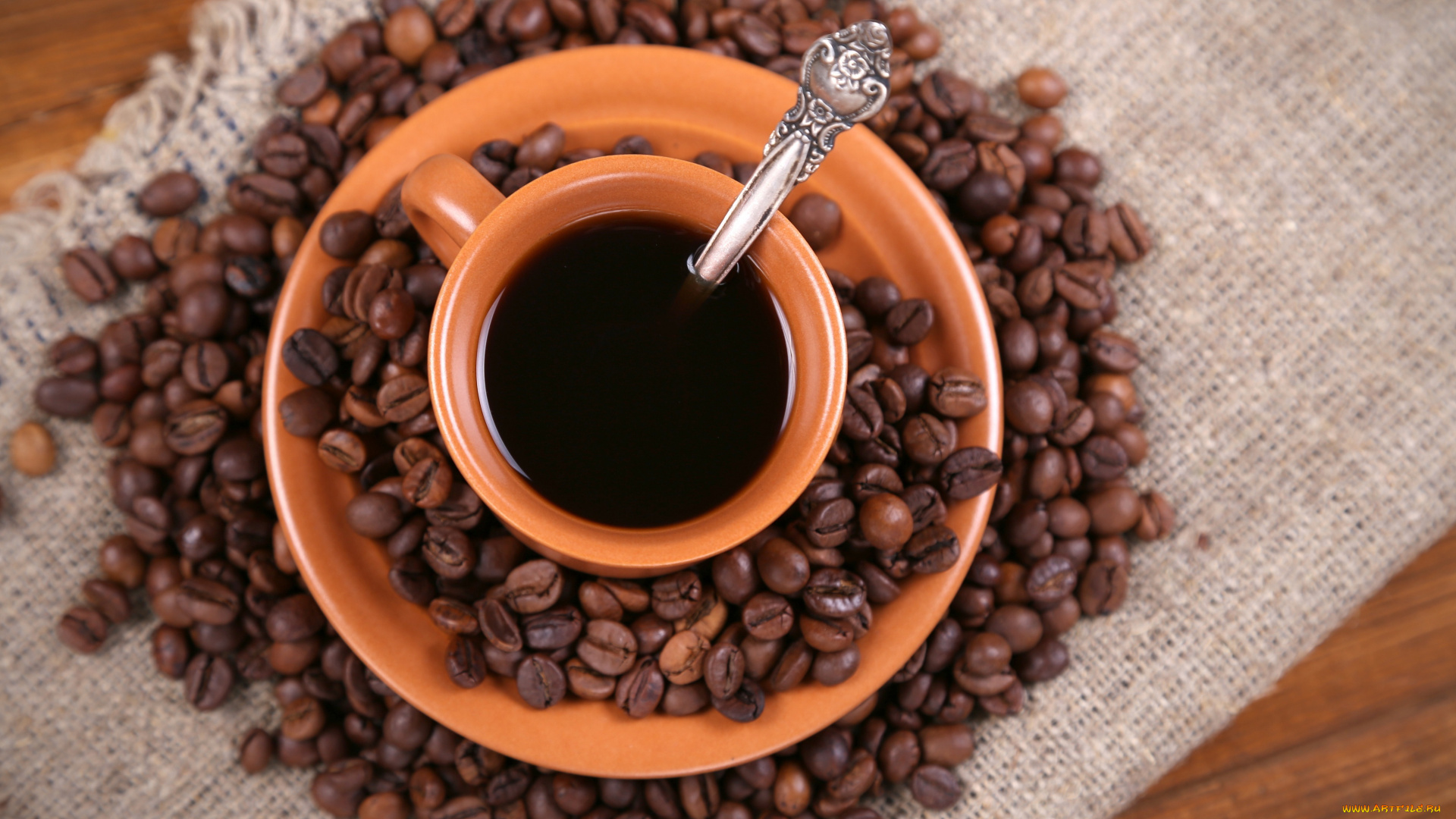еда, кофе, , кофейные, зёрна, зерна, ложка, кружка, блюдце