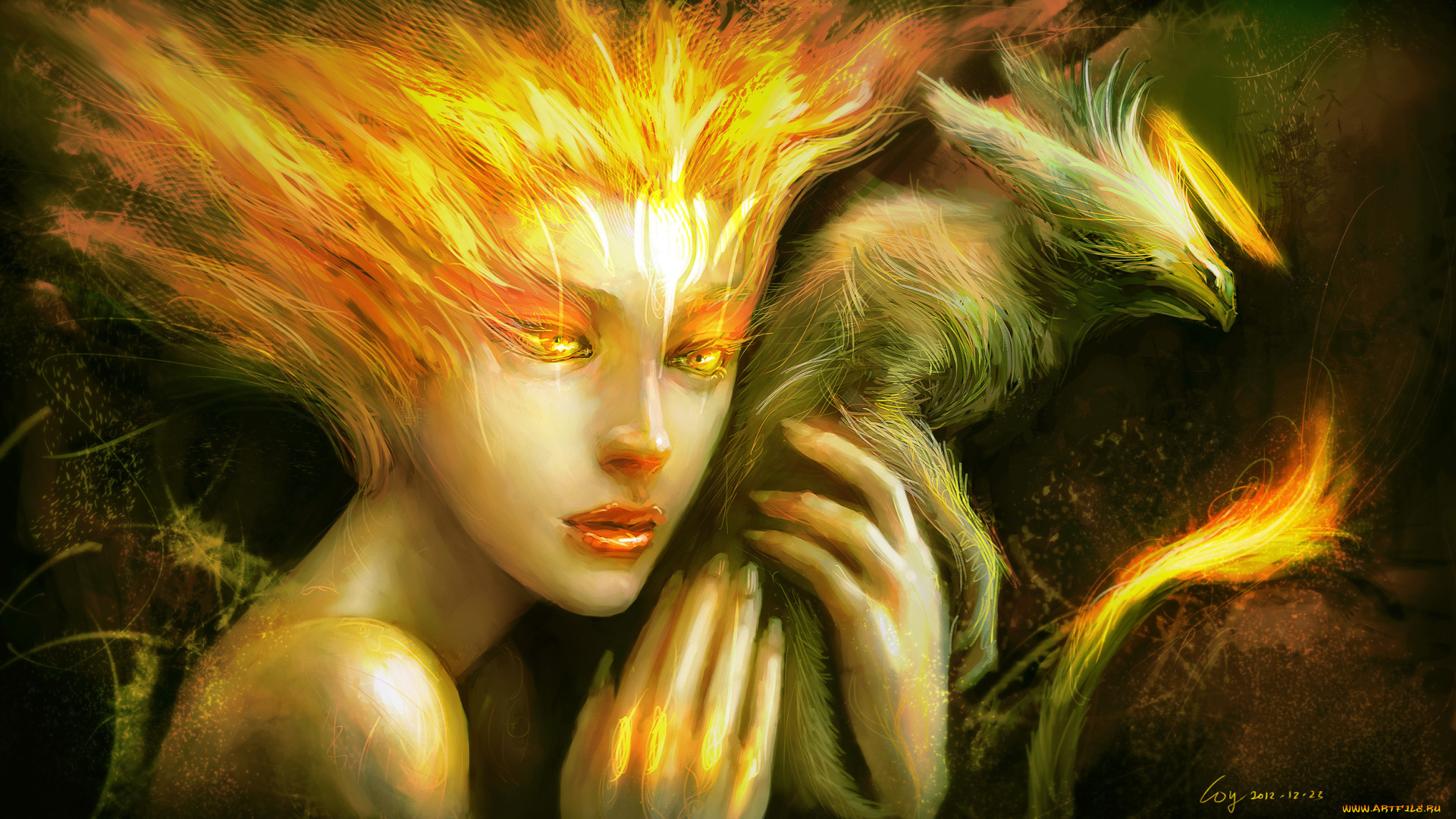 фэнтези, существа, девушка, зверек