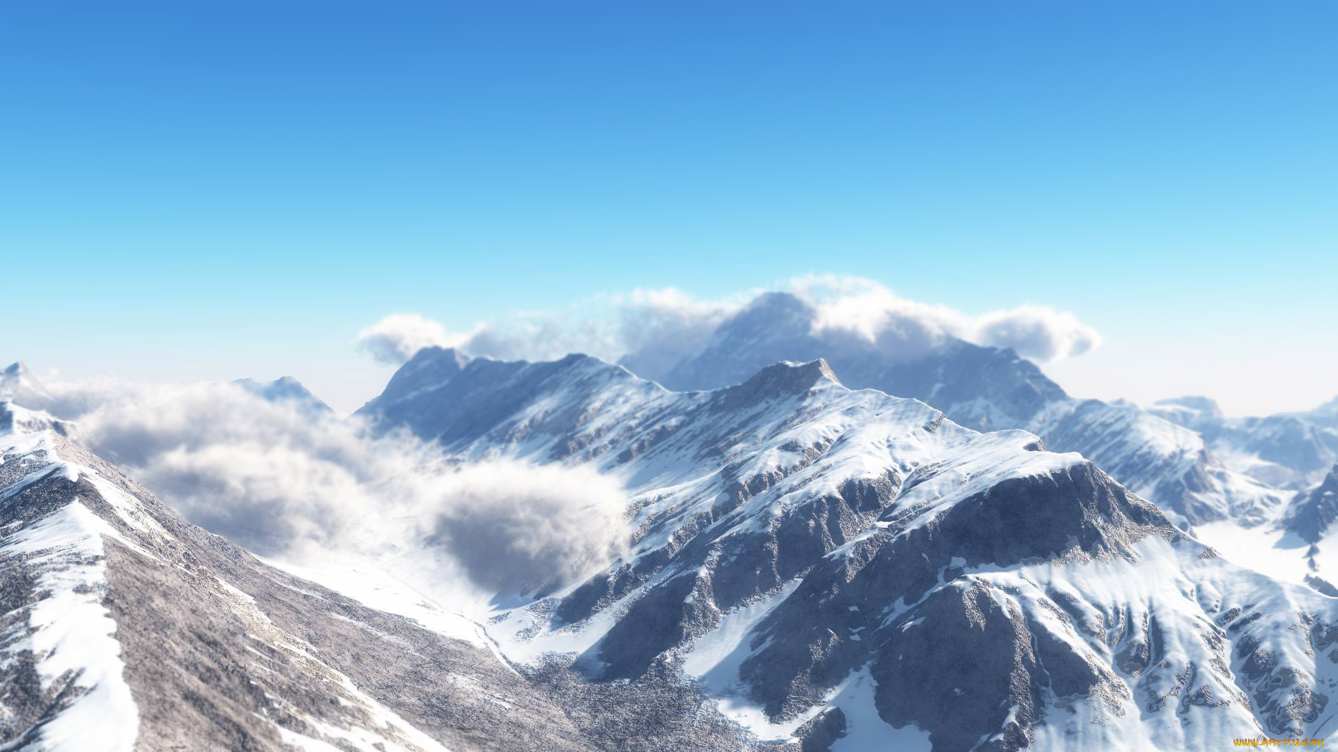 3д, графика, природа, , nature, снег, горы