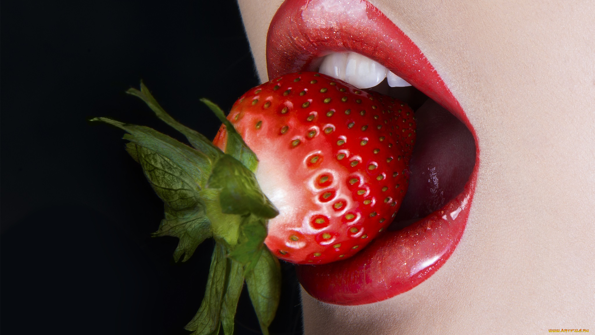 разное, губы, помада, ягода, зубы, клубника