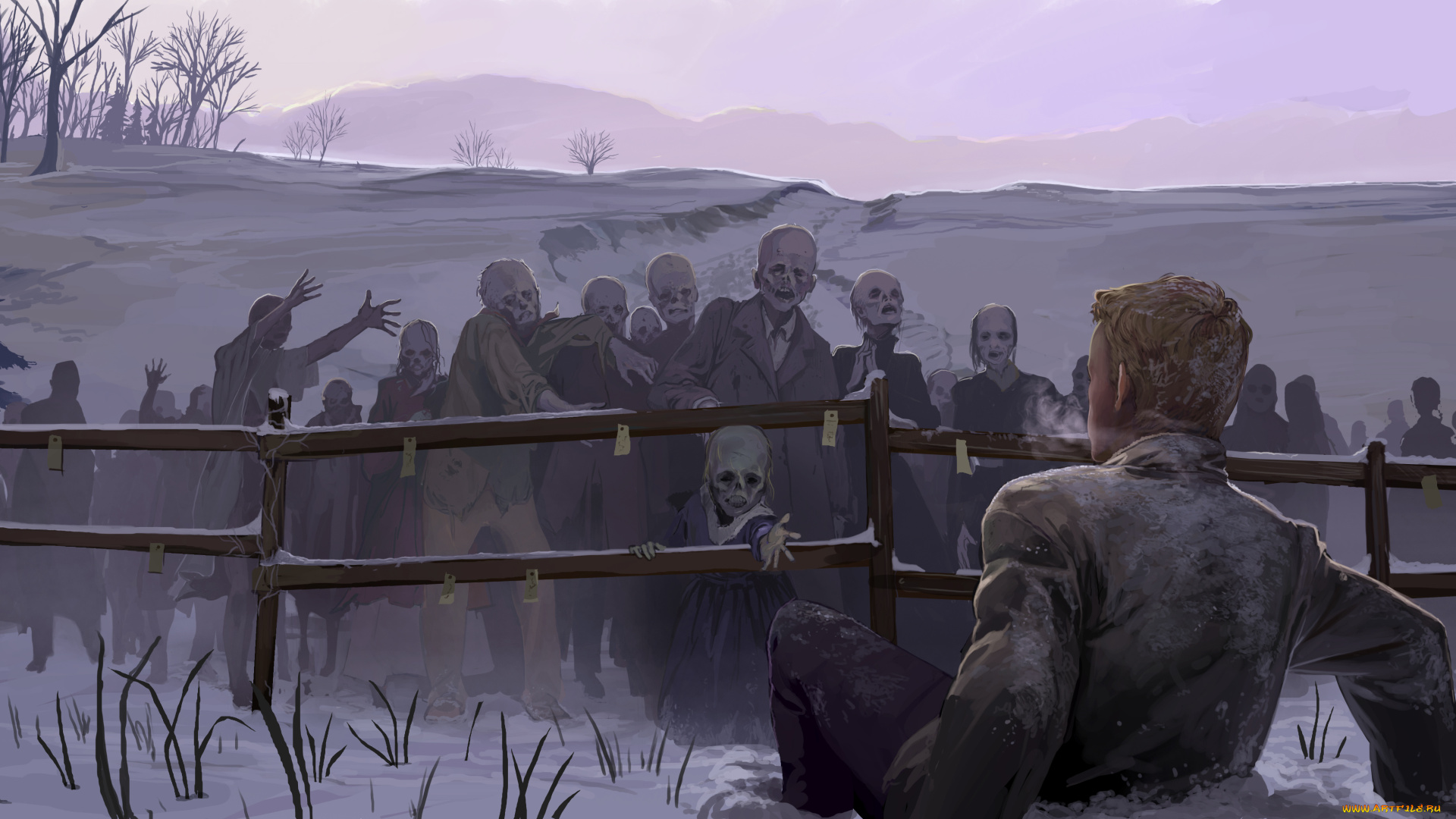 рисованное, -, другое, зомби, фон, взгляд, мужчина