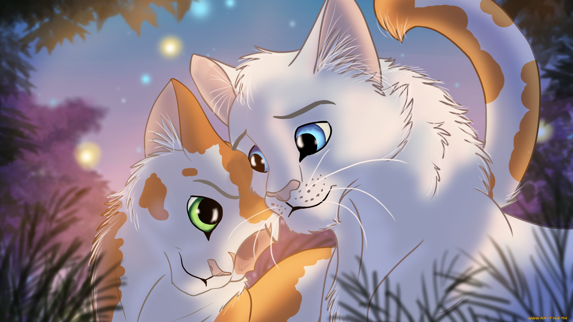 рисованное, животные, , коты, коты, фон