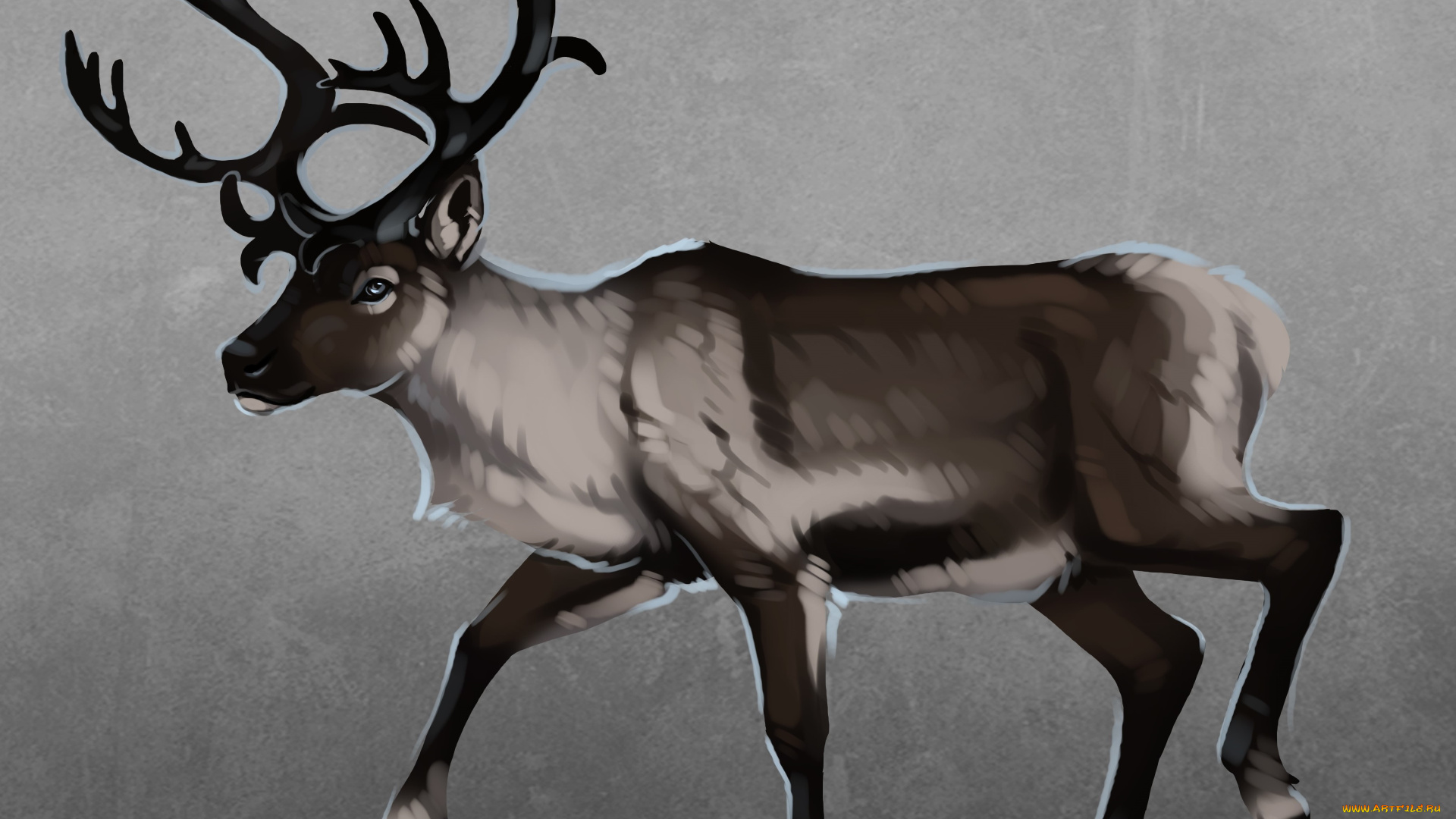 рисованное, животные, , олени, рога, фон, олень