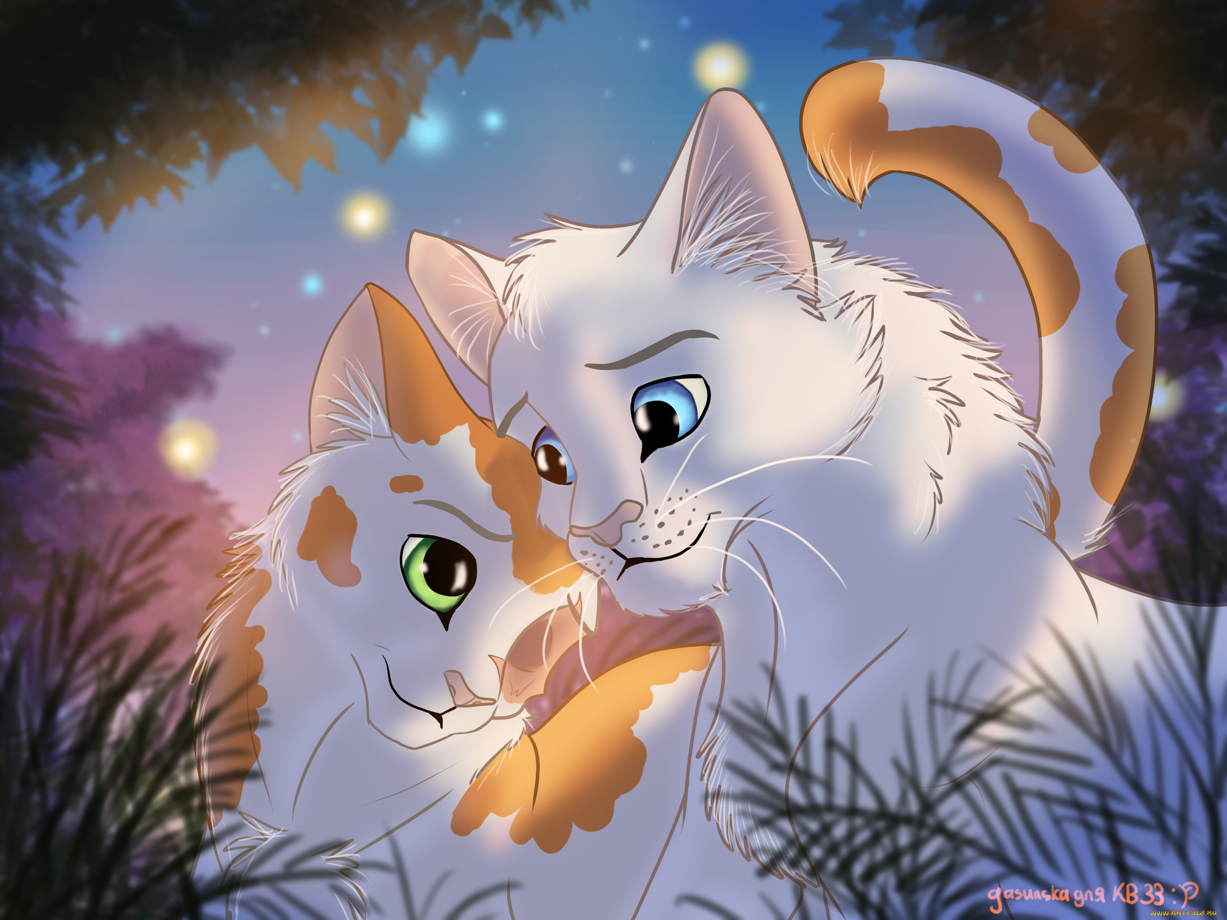 рисованное, животные, , коты, коты, фон