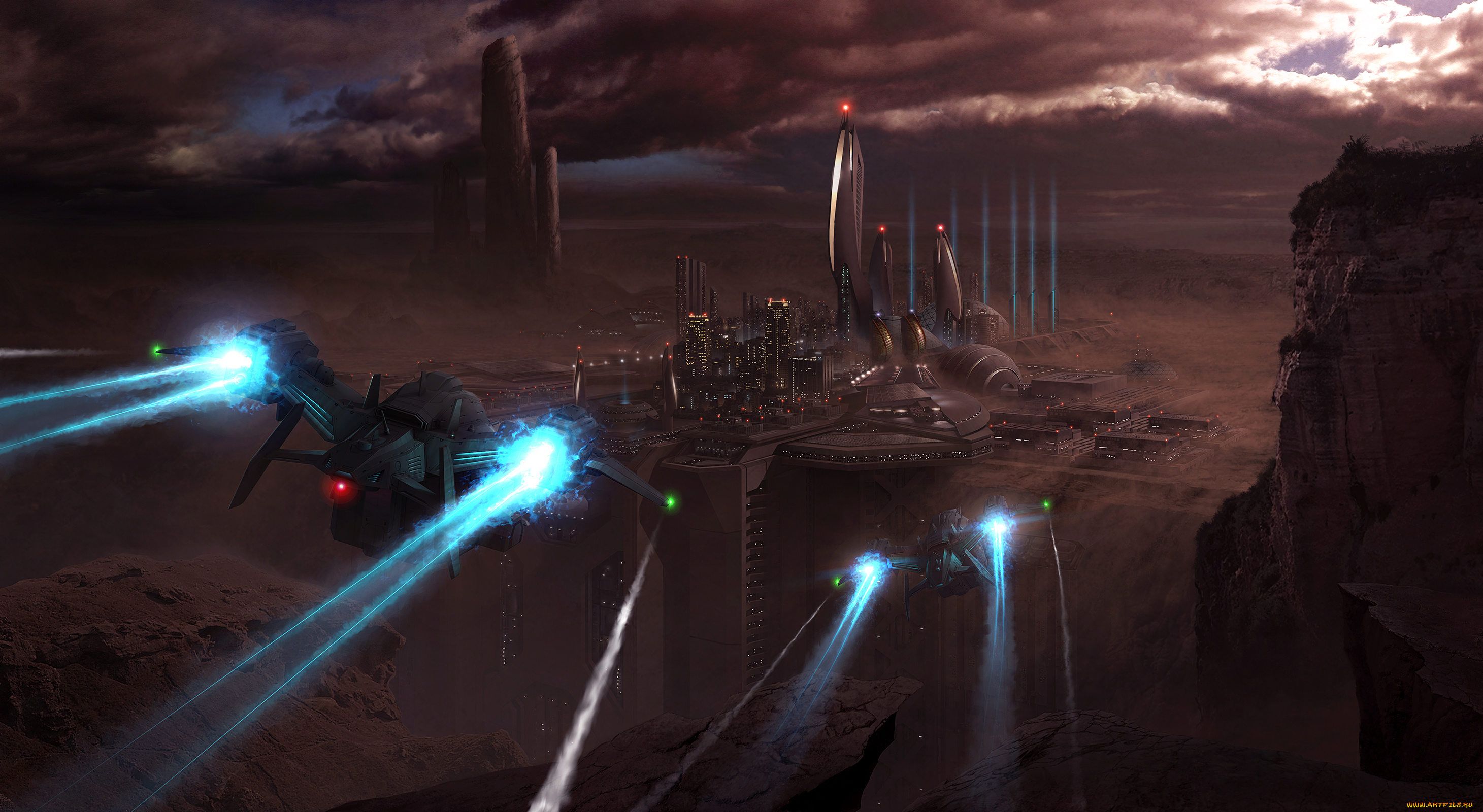 фэнтези, иные, миры, , иные, времена, небоскребы, город, транспорт, пейзаж, фантастика