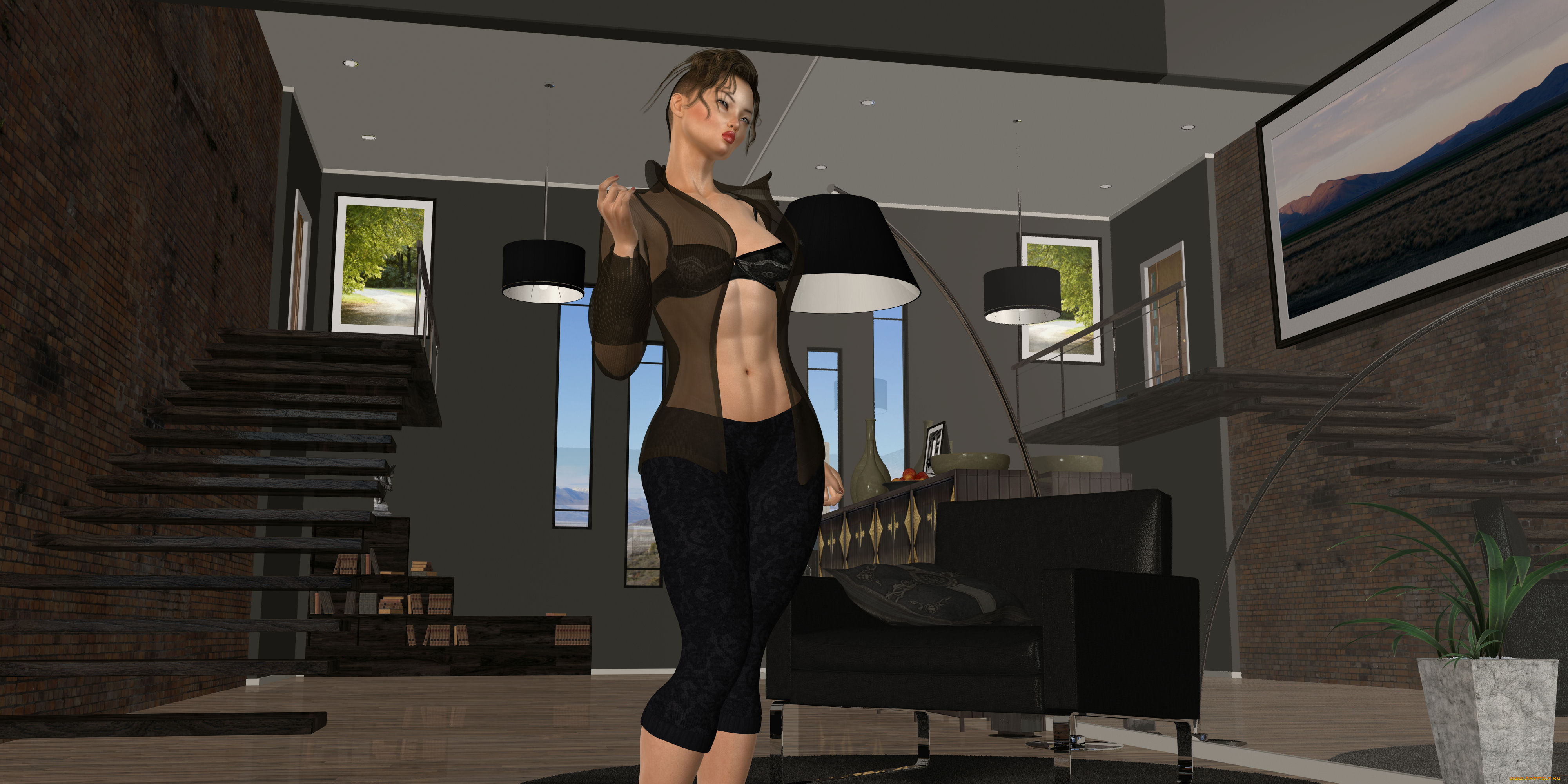 3д, графика, люди, , people, интерьер, фон, взгляд, девушка