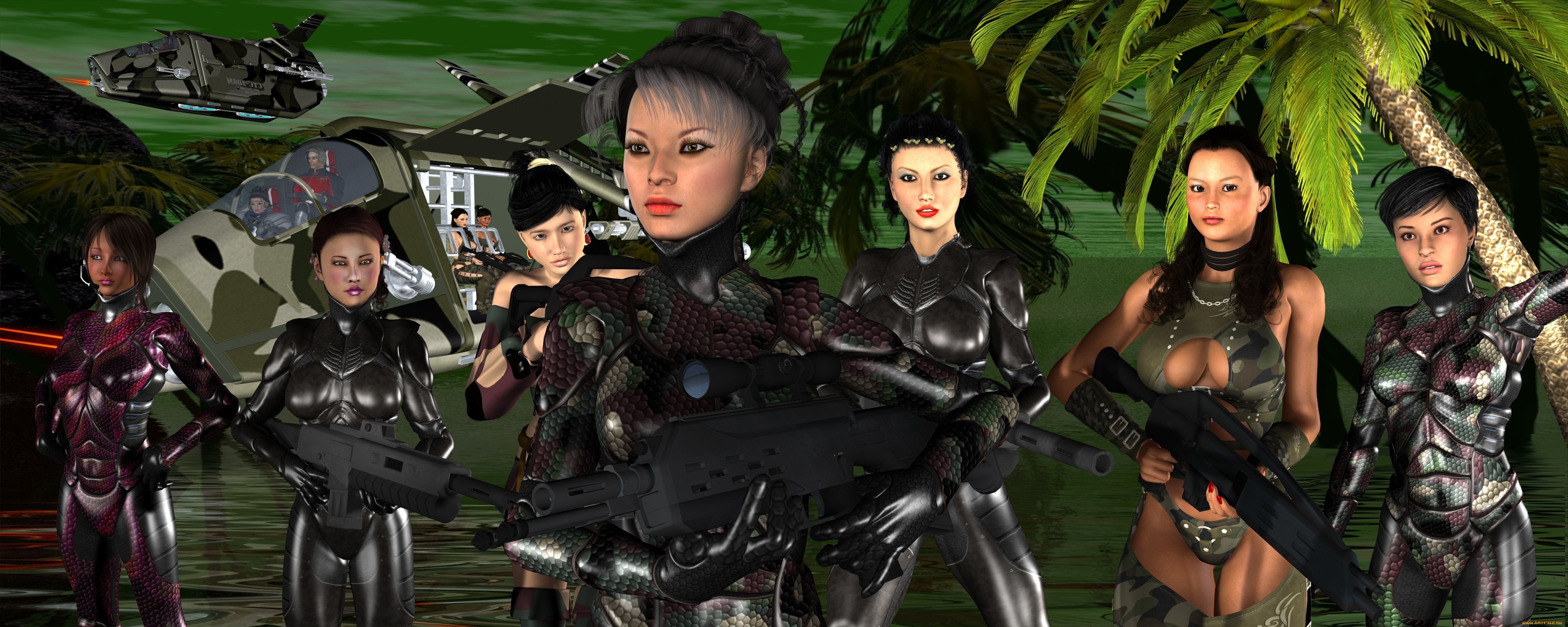 3д, графика, фантазия, , fantasy, оружие, фон, взгляд, девушки