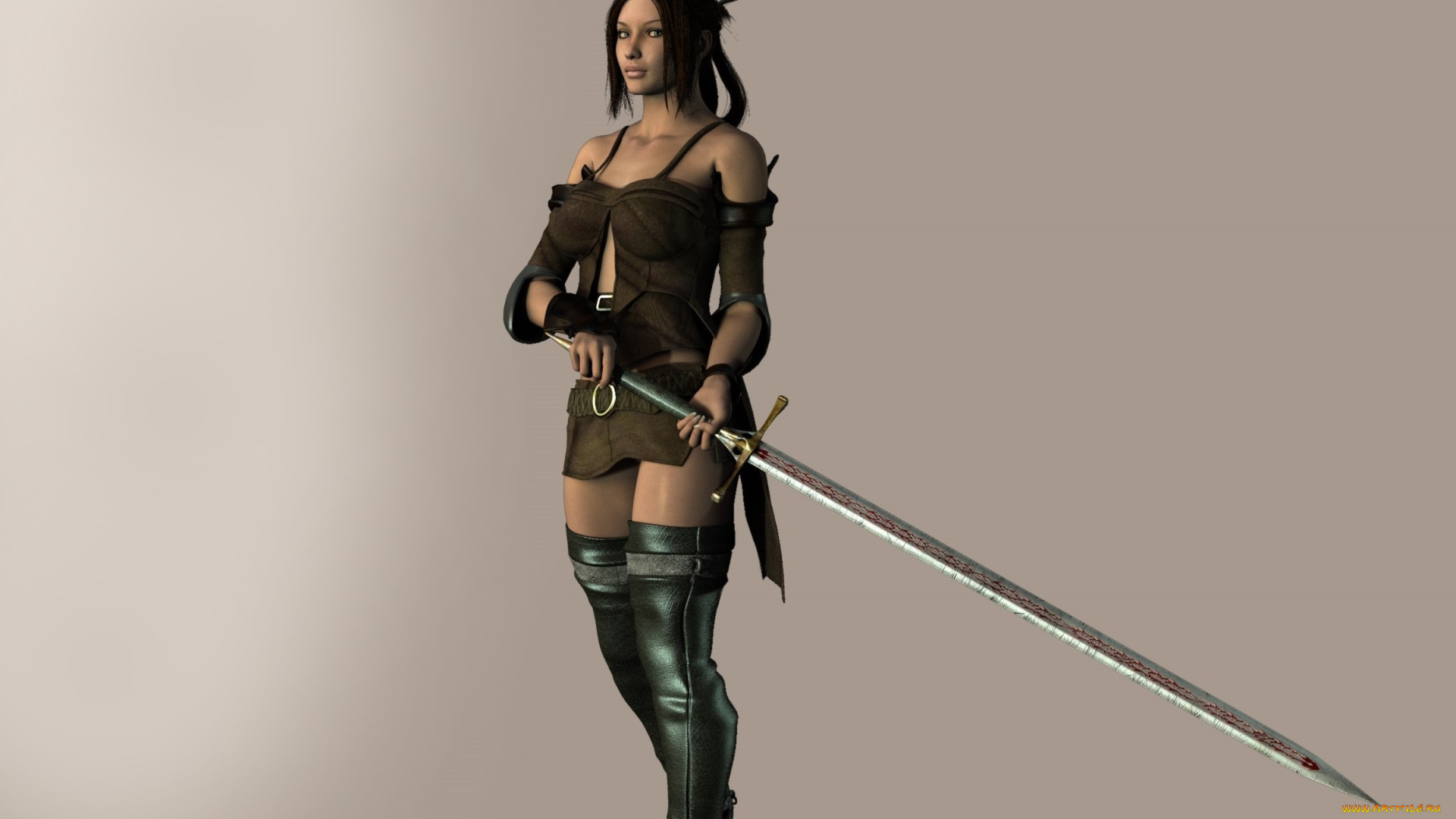 3д, графика, фантазия, , fantasy, девушка, взгляд, фон, оружие