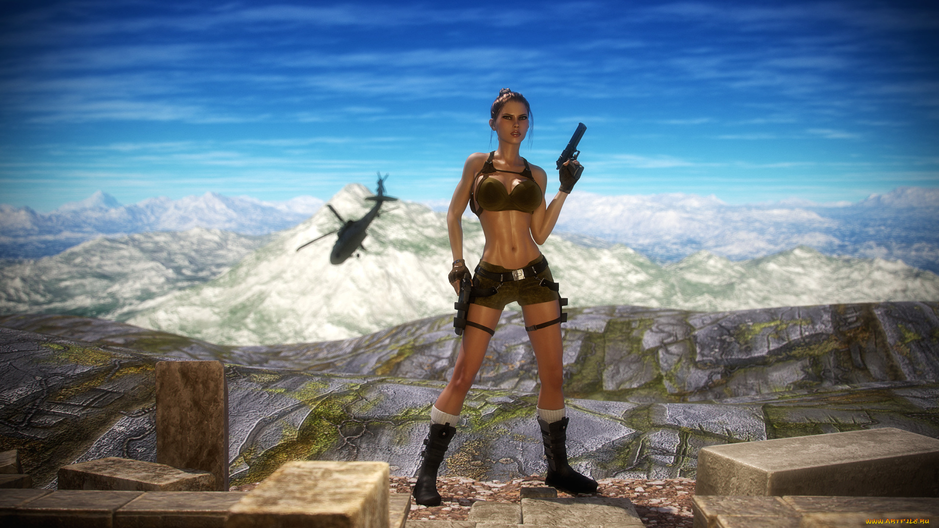 3д, графика, фантазия, , fantasy, lara, croft, фон, взгляд, девушка