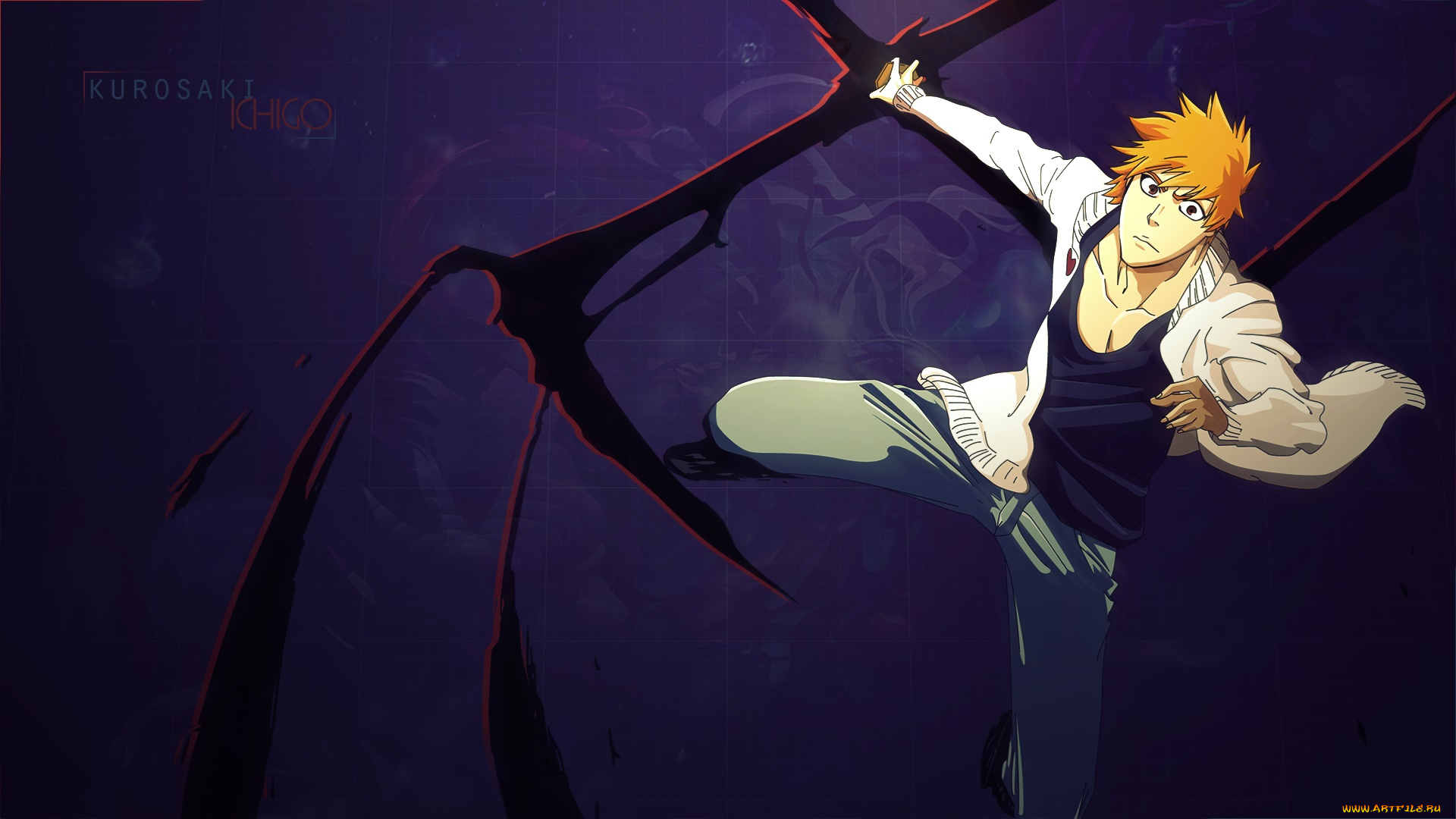 аниме, bleach, парень, взгляд, фон