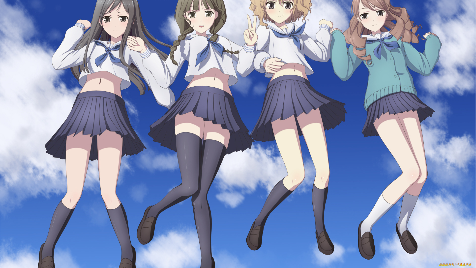 аниме, hana-saku, iroha, девушки, взгляд, фон