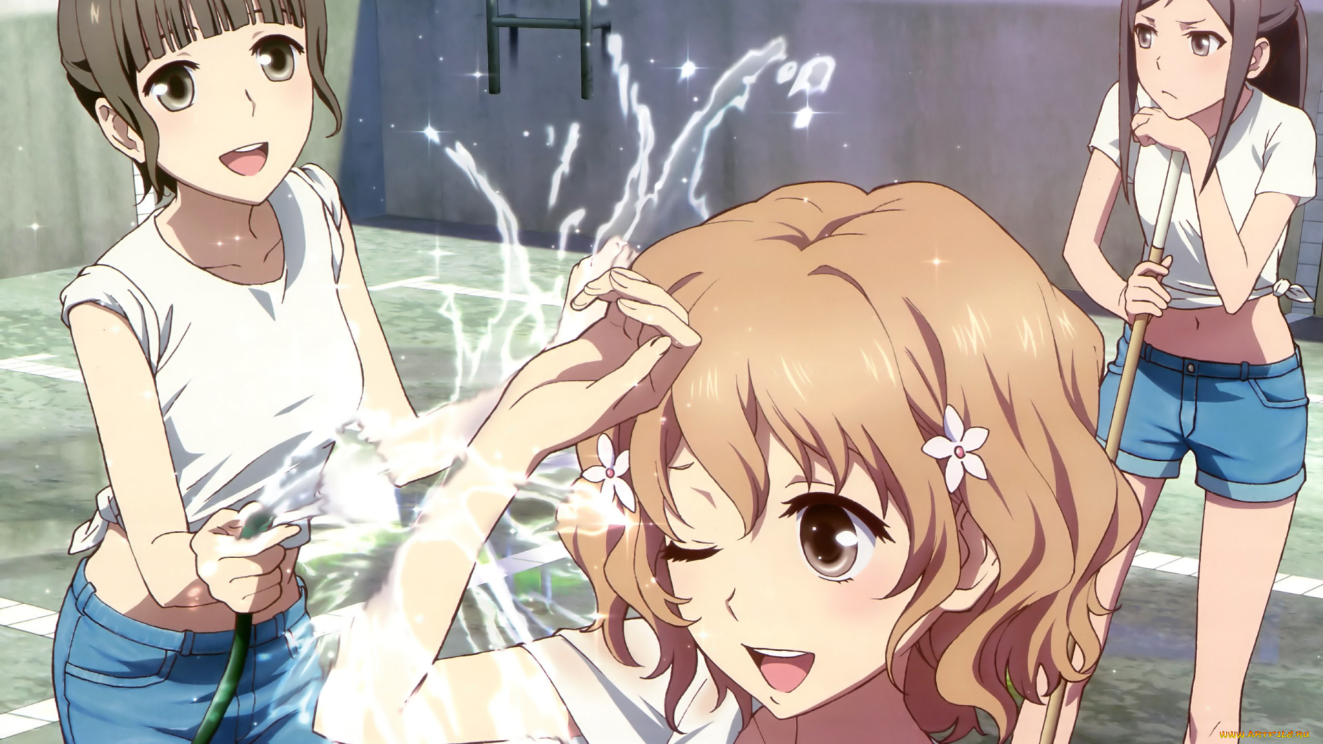 аниме, hana-saku, iroha, девушки, взгляд, фон