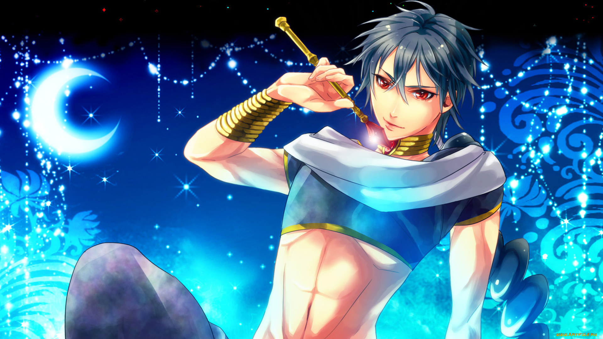 аниме, magi, the, labyrinth, of, magic, magi, the, labyrinth, of, magic, game, judal, парень, месяц, ночь, украшения, браслеты