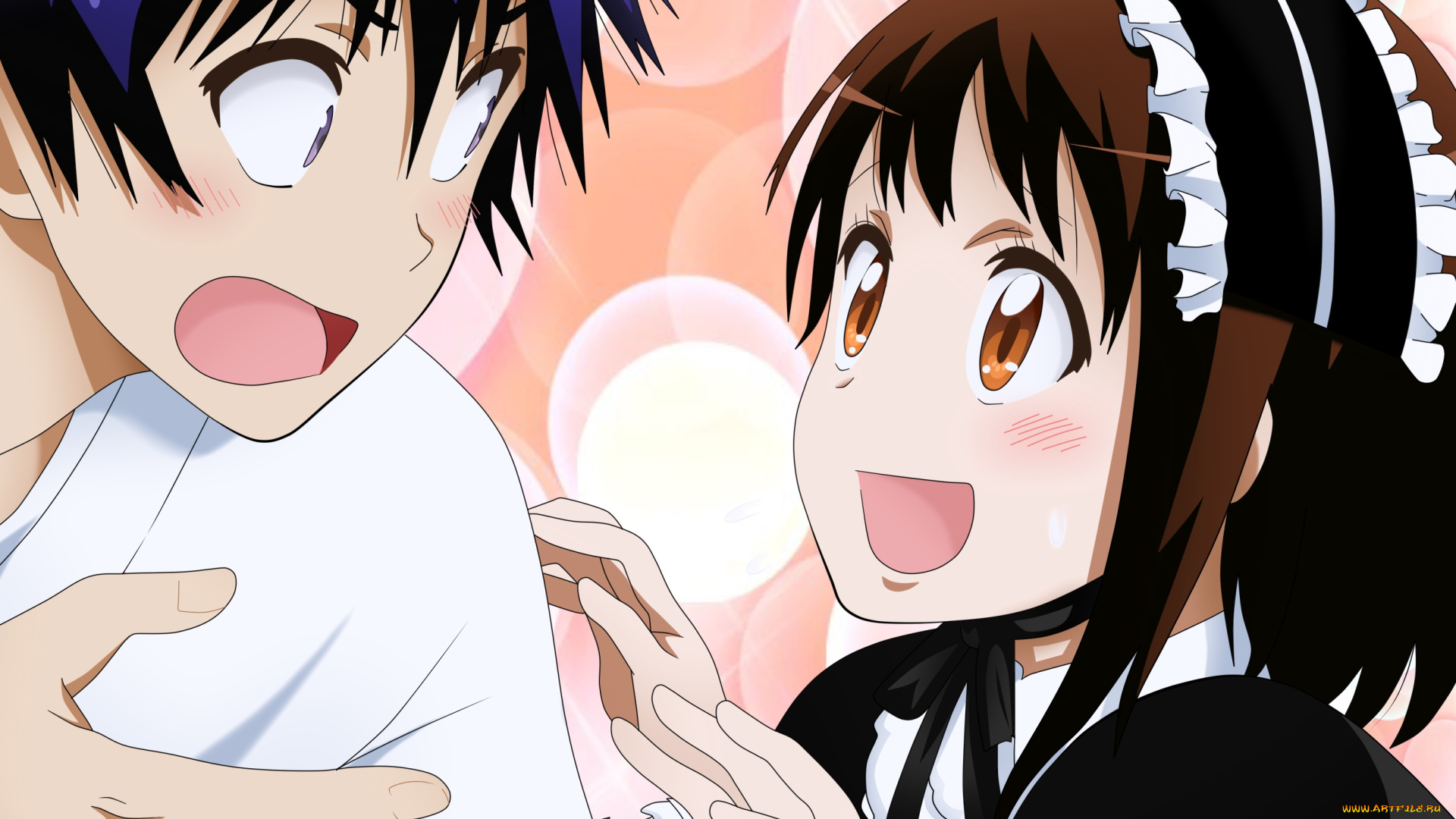 аниме, nisekoi, девушки, взгляд, фон