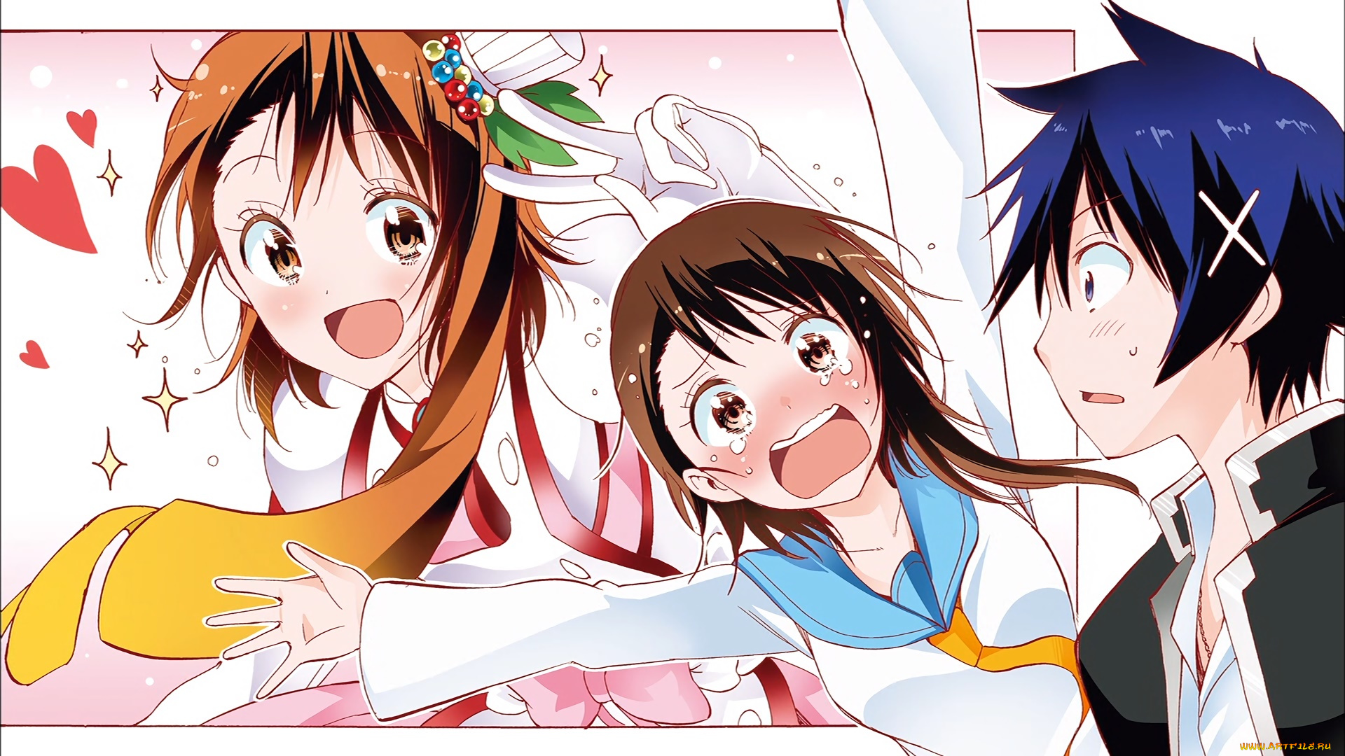 аниме, nisekoi, девушки, взгляд, фон