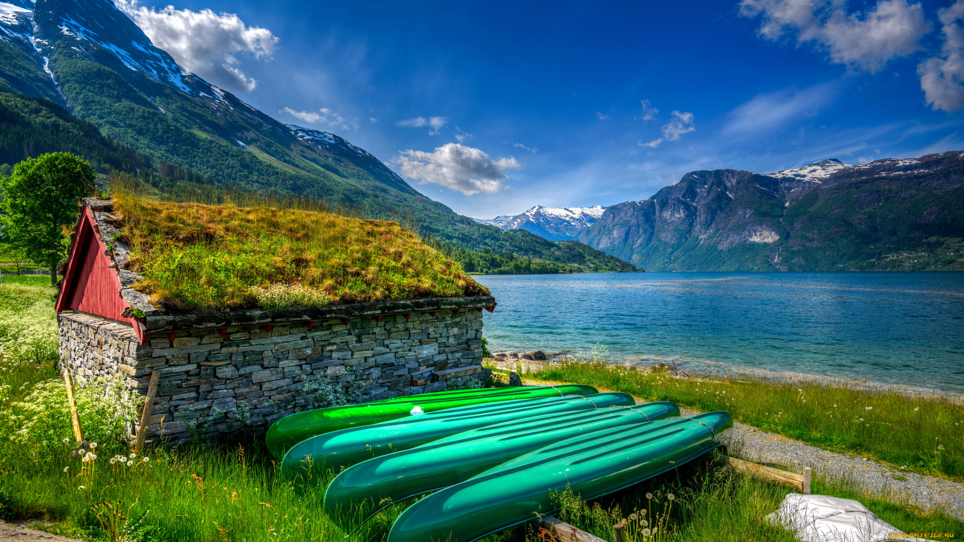 корабли, лодки, , шлюпки, лес, горы, река