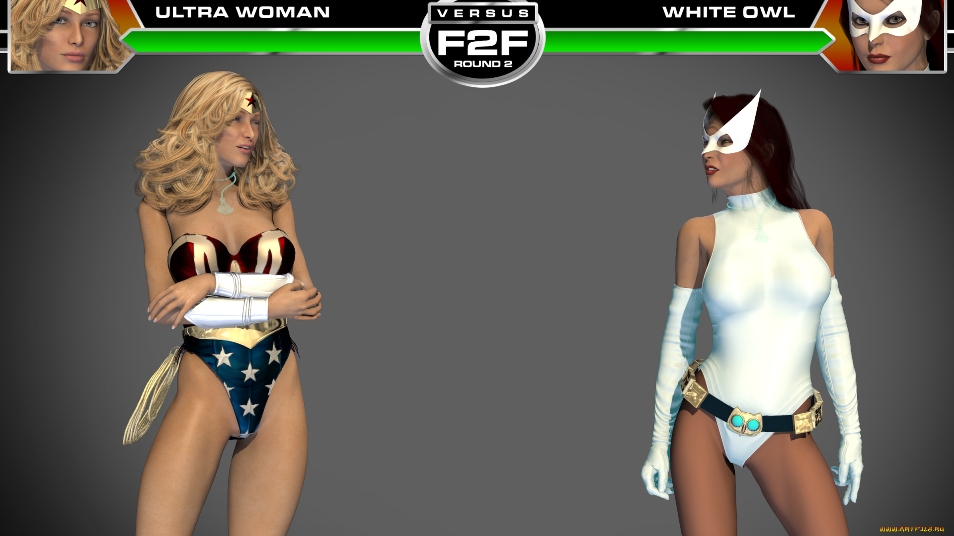 round, 3, , ultra, woman, vs, white, owl, 3д, графика, фантазия, , fantasy, супермены, девушки, взгляд, фон, драка