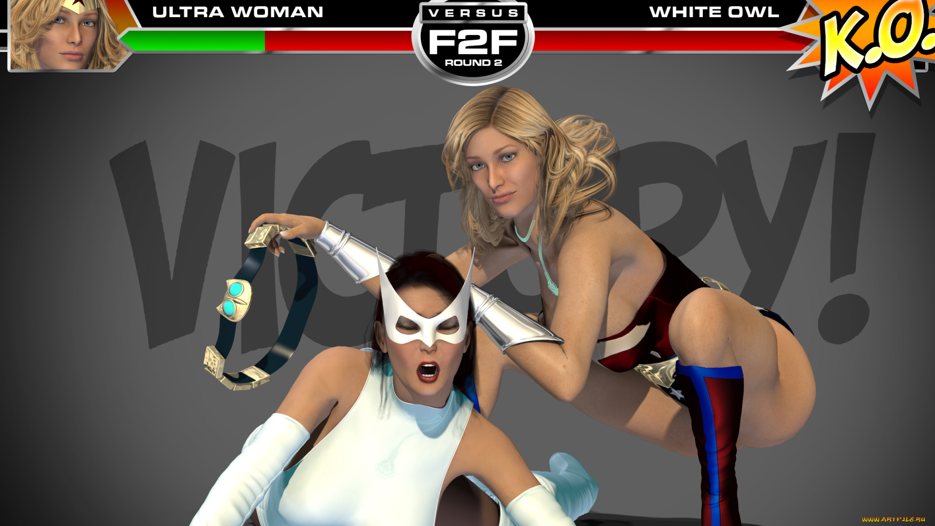 round, 3, , ultra, woman, vs, white, owl, 3д, графика, фантазия, , fantasy, девушки, взгляд, драка, супермены, фон