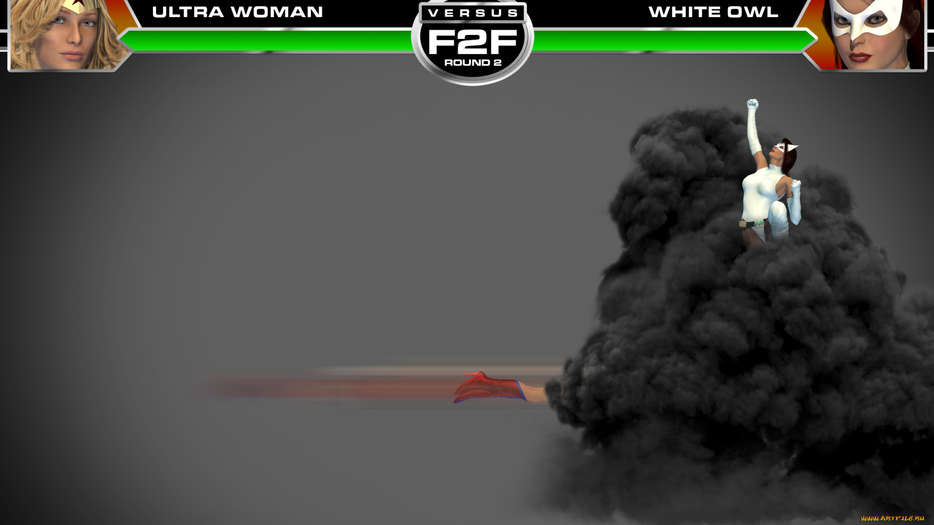 round, 3, , ultra, woman, vs, white, owl, 3д, графика, фантазия, , fantasy, драка, супермены, фон, девушки, взгляд