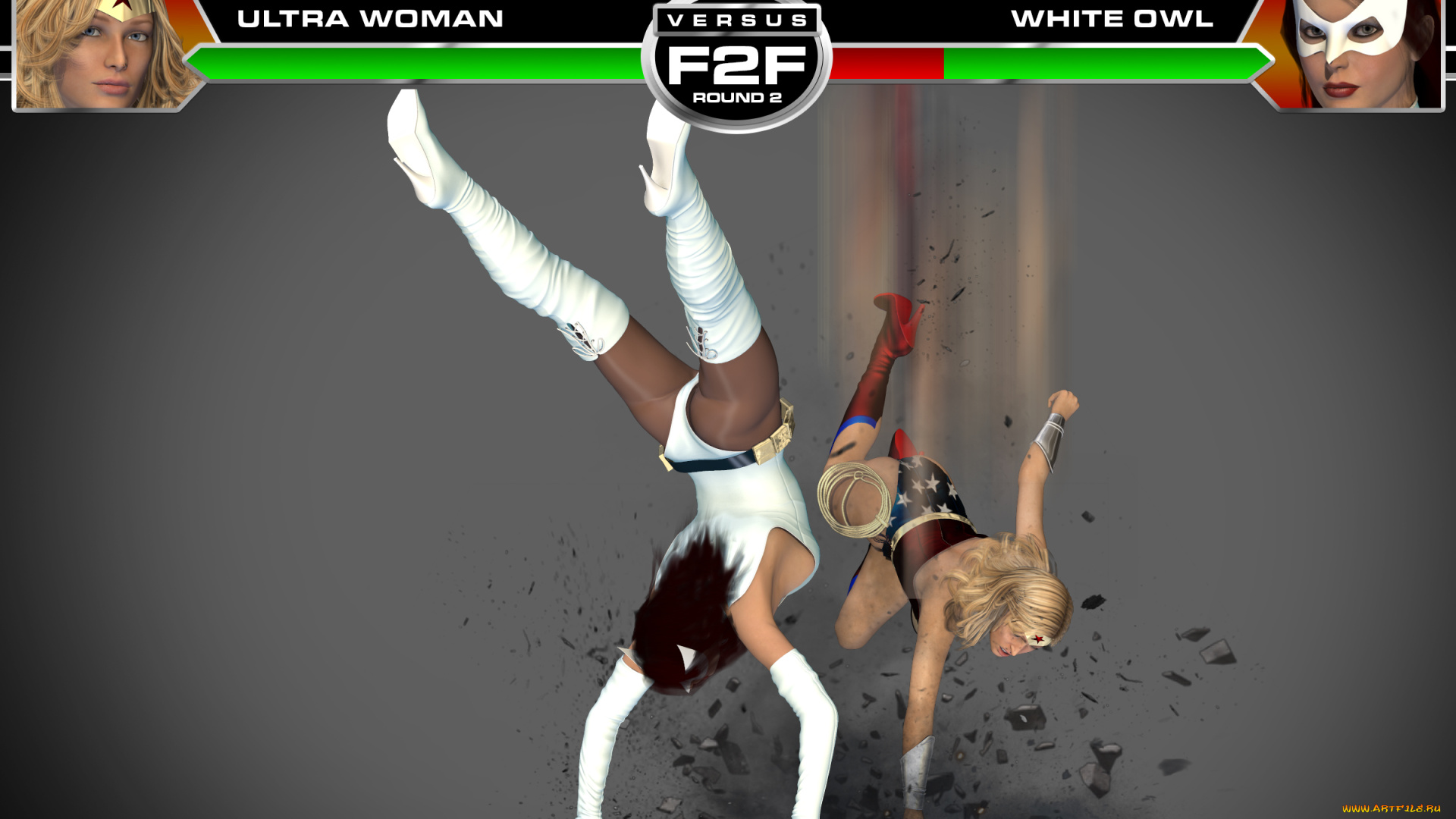 round, 3, , ultra, woman, vs, white, owl, 3д, графика, фантазия, , fantasy, драка, супермены, девушки, фон, взгляд