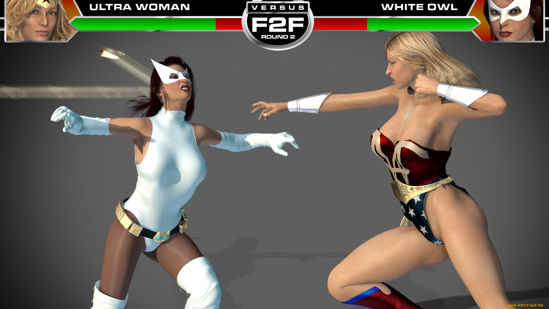 round, 3, , ultra, woman, vs, white, owl, 3д, графика, фантазия, , fantasy, драка, супермены, фон, взгляд, девушки