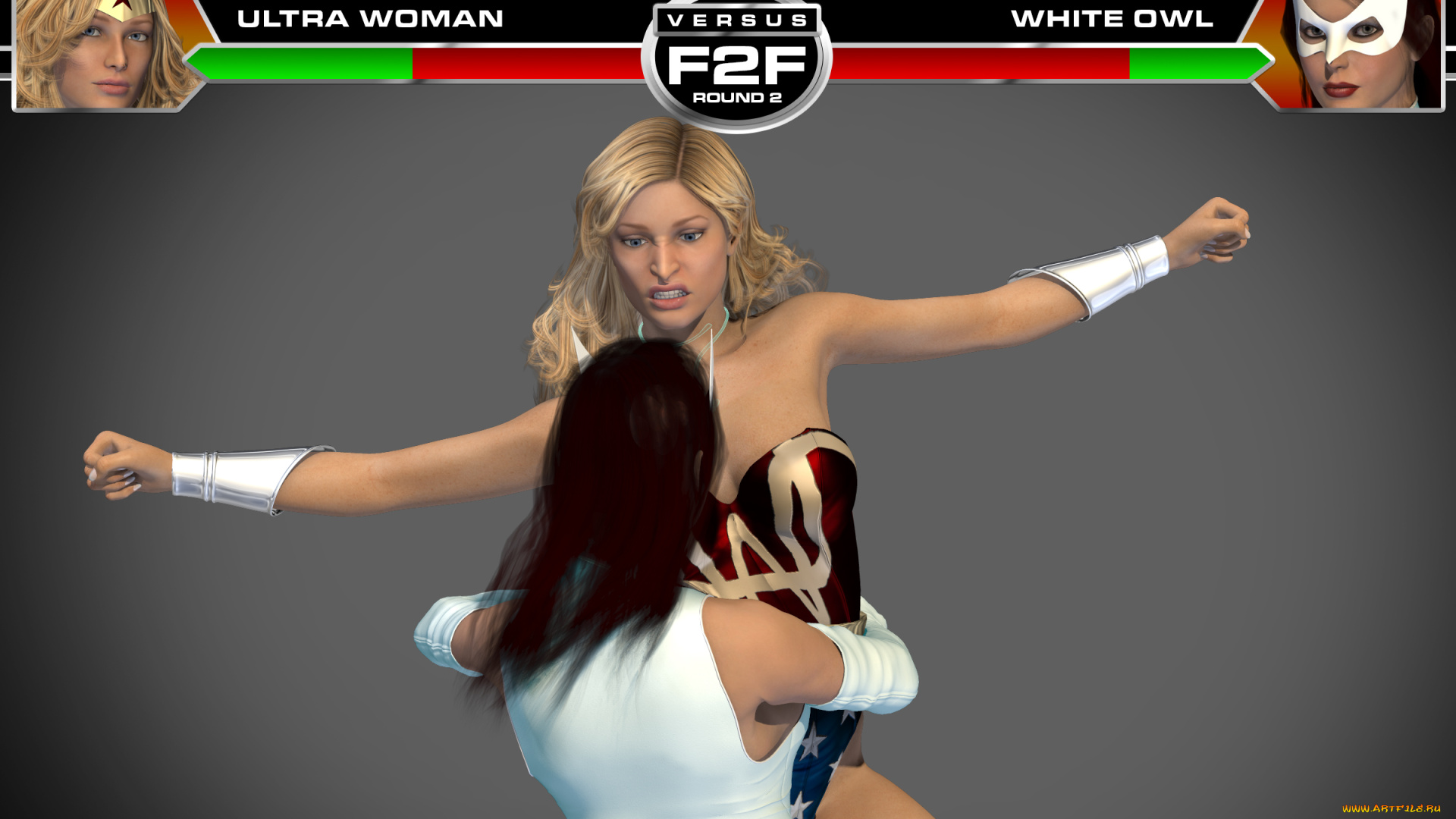 round, 3, , ultra, woman, vs, white, owl, 3д, графика, фантазия, , fantasy, драка, супермены, фон, девушки, взгляд