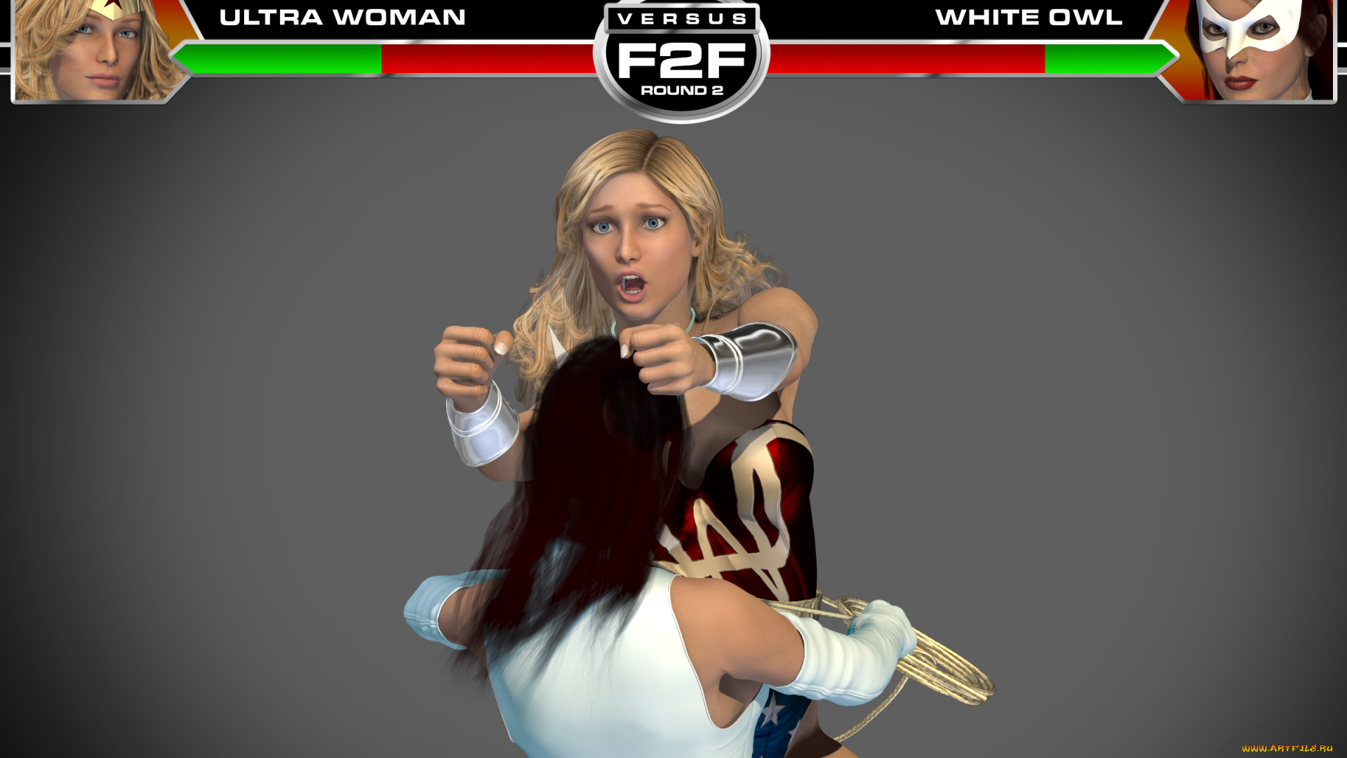 round, 3, , ultra, woman, vs, white, owl, 3д, графика, фантазия, , fantasy, взгляд, девушки, супермены, фон, драка
