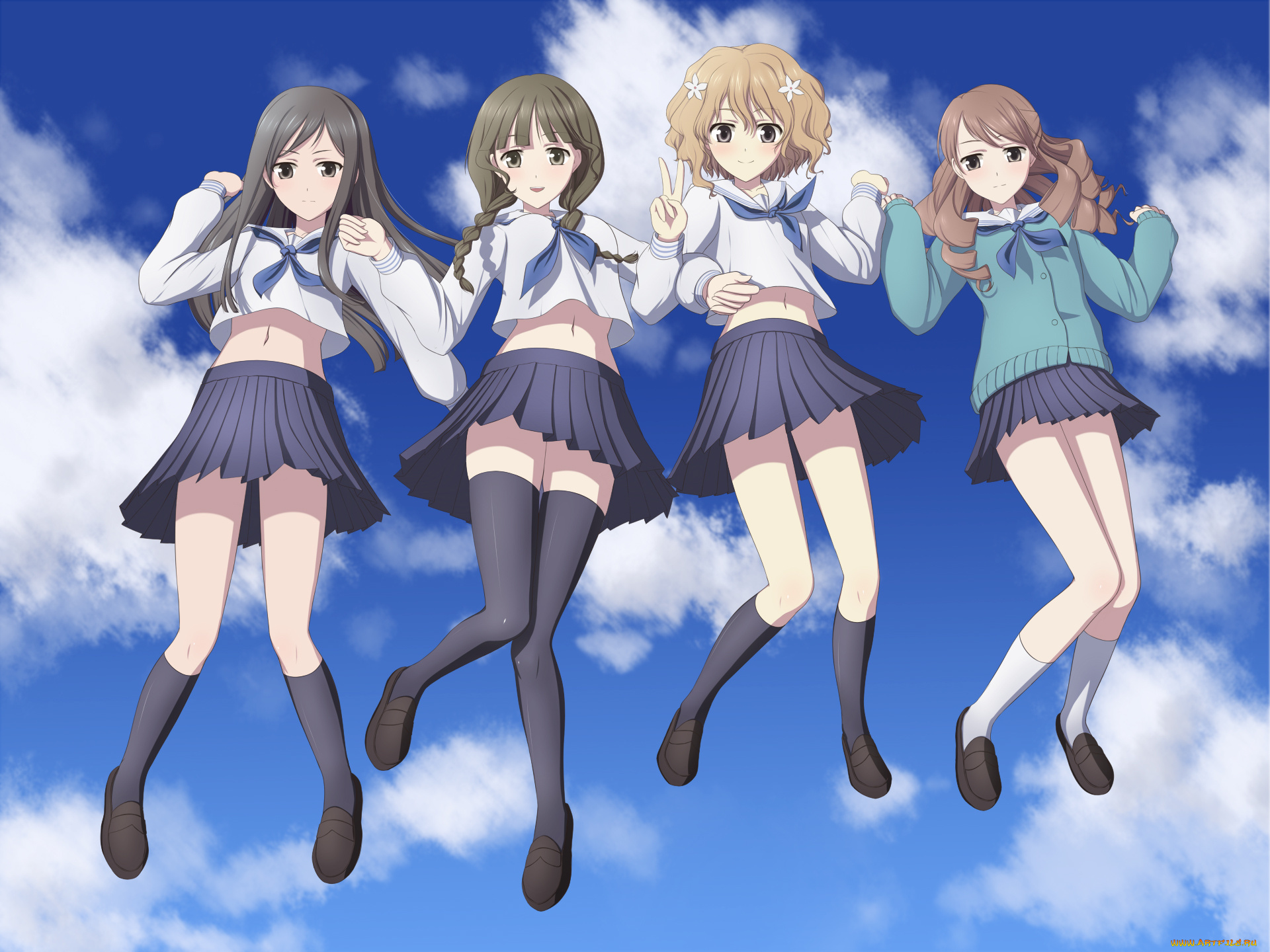 аниме, hana-saku, iroha, девушки, взгляд, фон