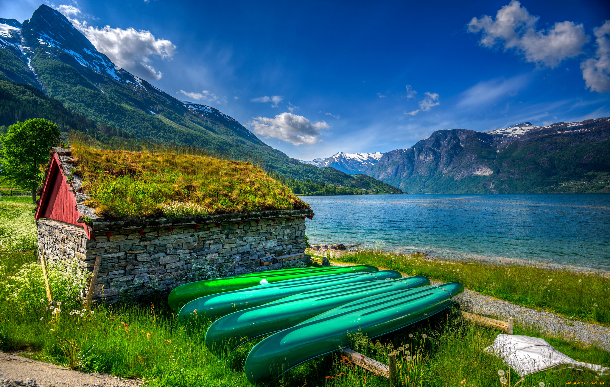 корабли, лодки, , шлюпки, лес, горы, река