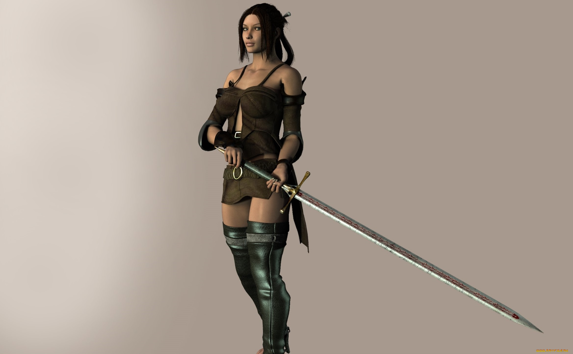 3д, графика, фантазия, , fantasy, девушка, взгляд, фон, оружие