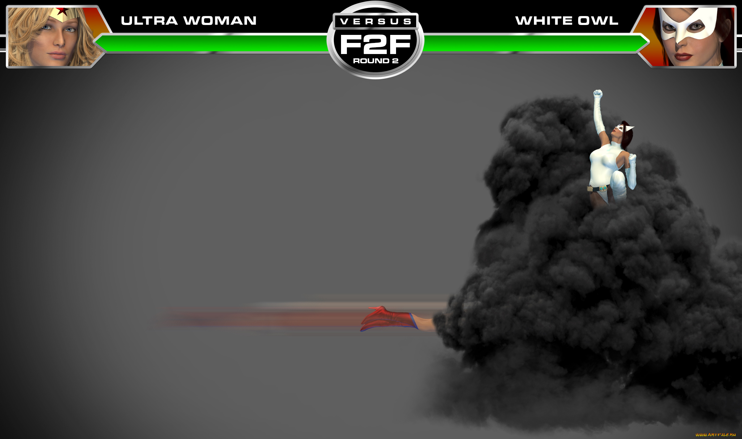 round, 3, , ultra, woman, vs, white, owl, 3д, графика, фантазия, , fantasy, драка, супермены, фон, девушки, взгляд