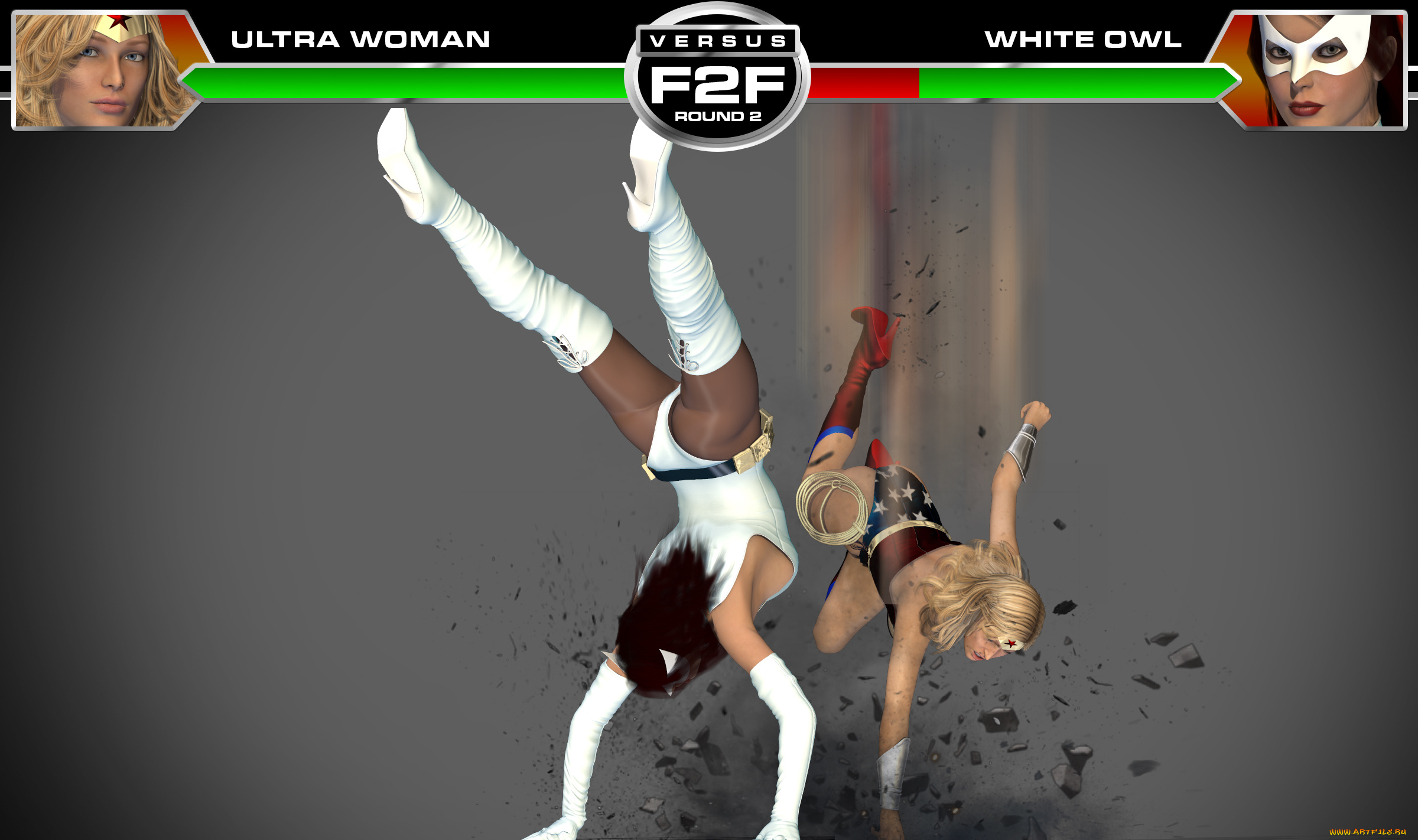 round, 3, , ultra, woman, vs, white, owl, 3д, графика, фантазия, , fantasy, драка, супермены, девушки, фон, взгляд