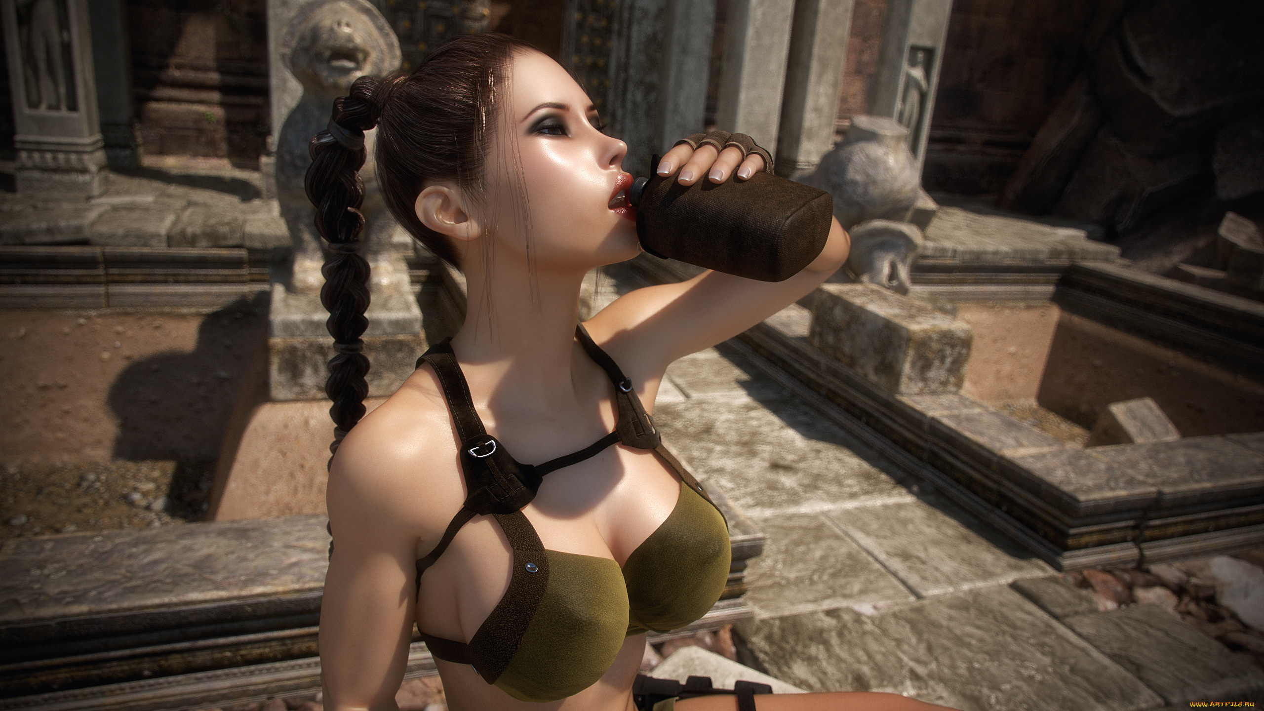 3д, графика, фантазия, , fantasy, взгляд, девушка, lara, croft, фон