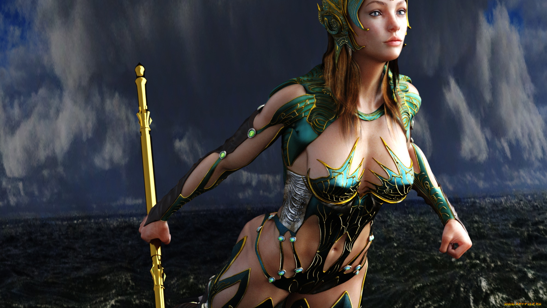 3д, графика, фантазия, , fantasy, девушка, взгляд, фон