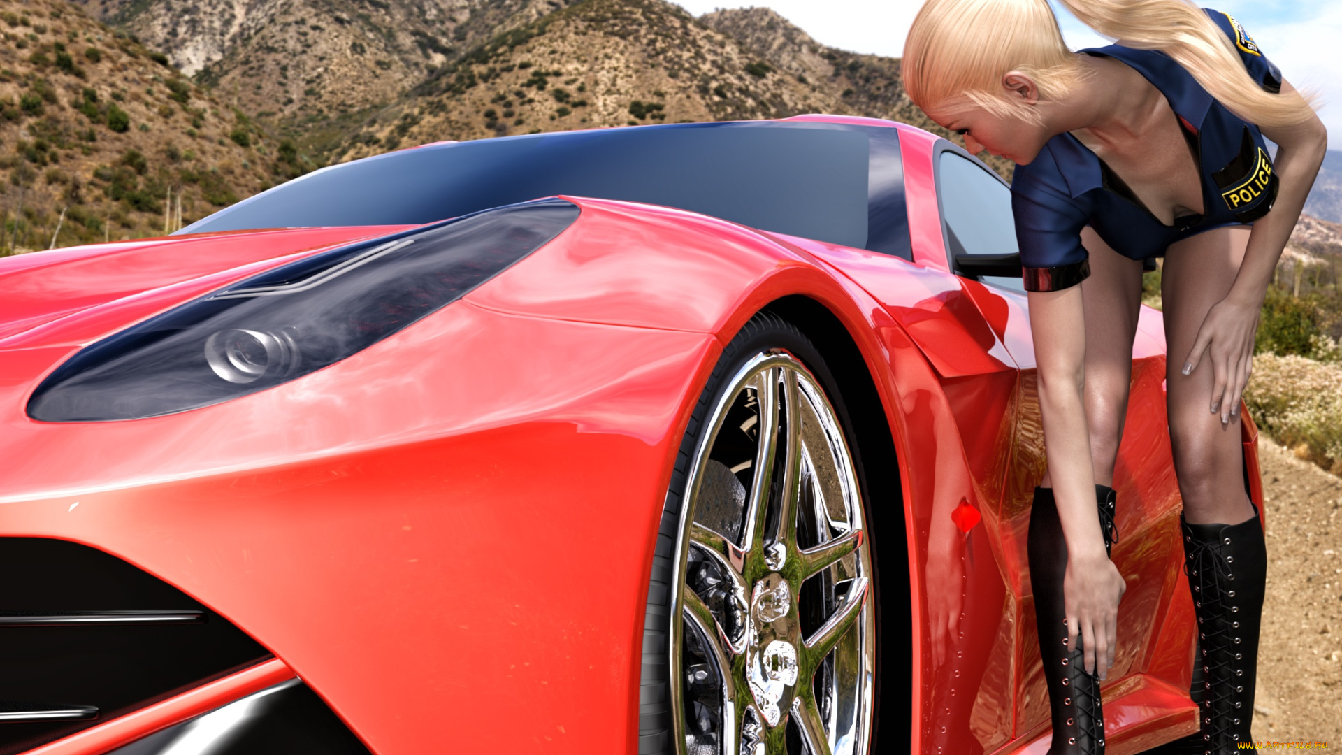 3д, графика, люди-авто, мото, , people-, car, , , moto, девушка, взгляд, фон