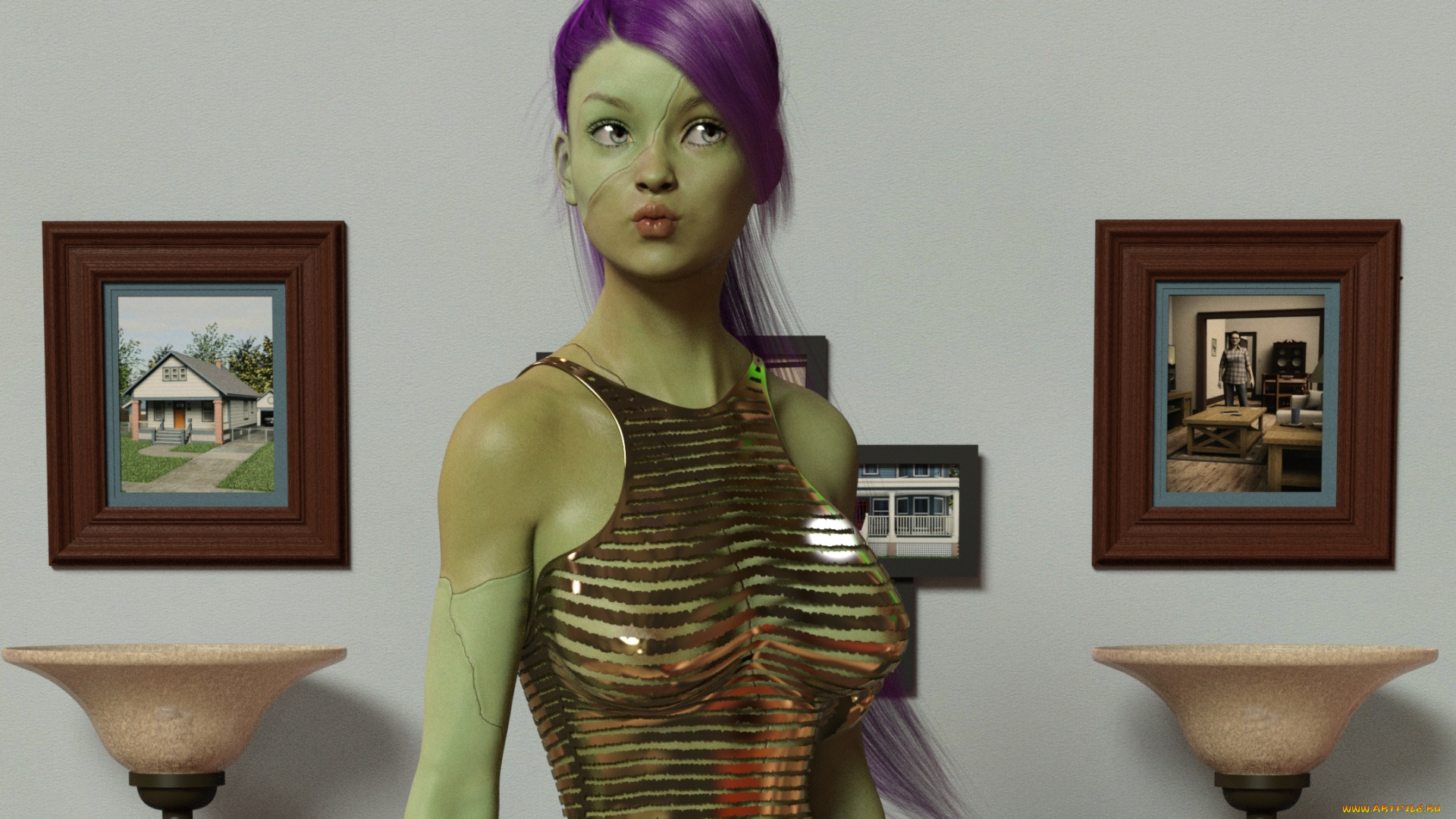 3д, графика, _science, fiction, девушка, взгляд, фон