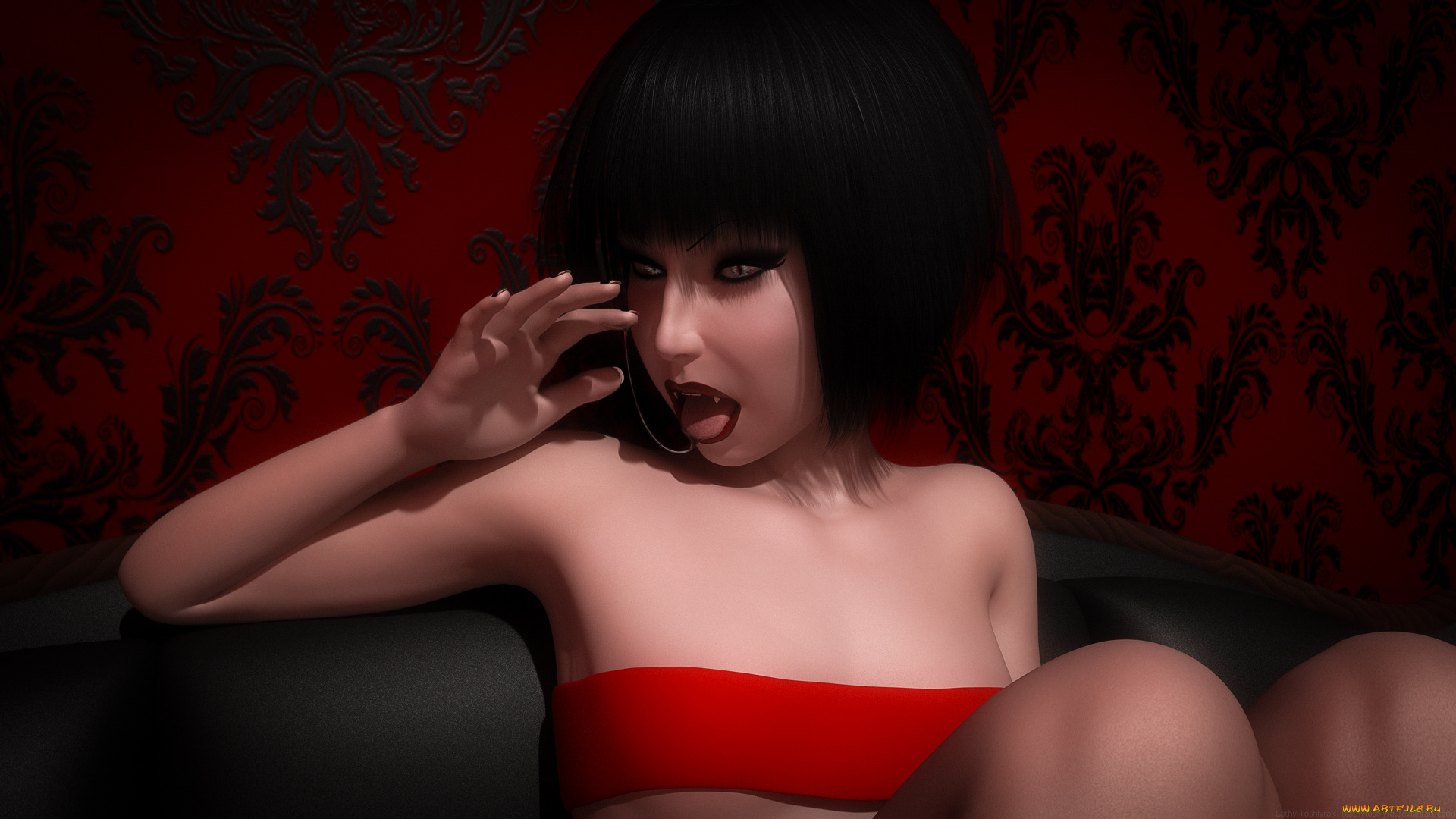 3д, графика, существа, , creatures, фон, взгляд, девушка, вампир