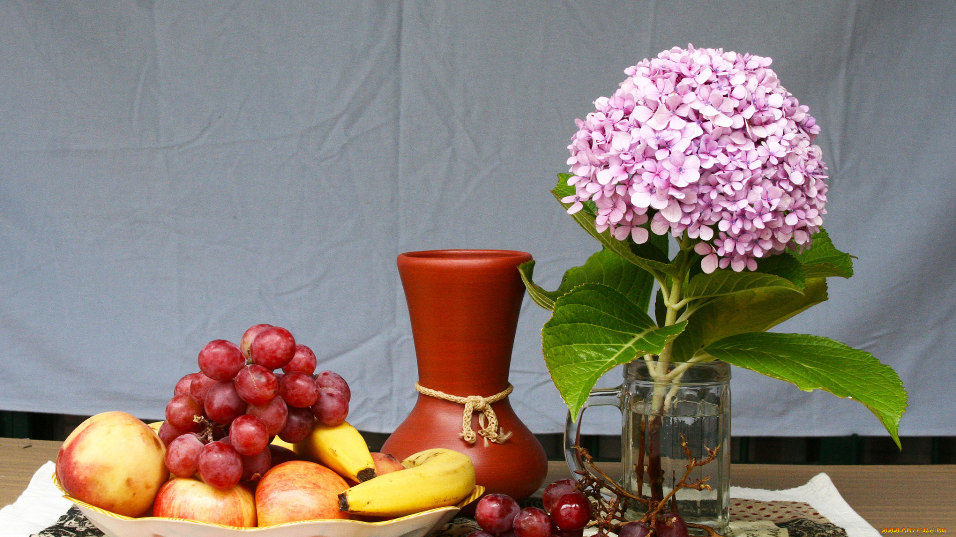 еда, натюрморт, цветы, фрукты