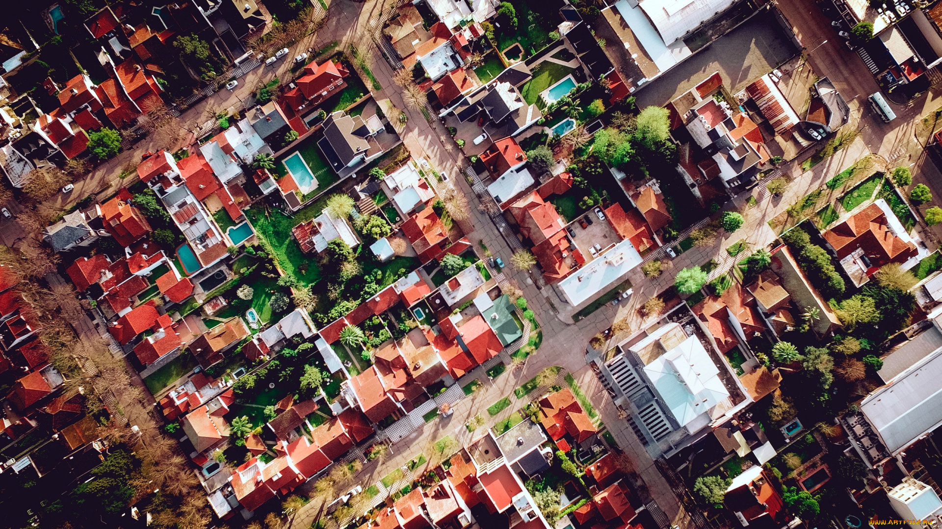 города, -, панорамы, дома, улицы, вид, сверху