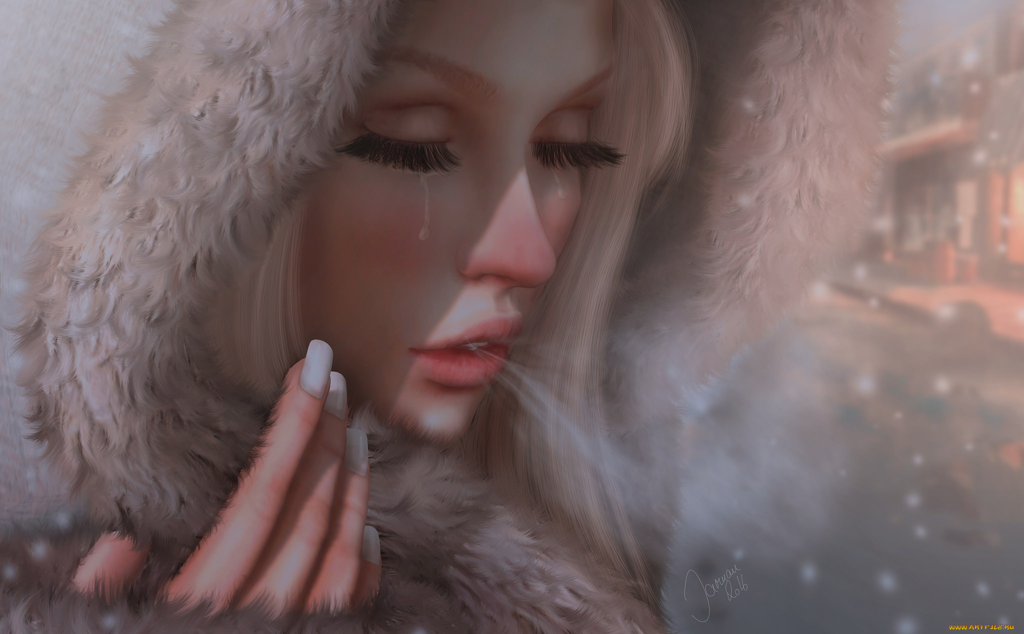 3д, графика, портрет, , portraits, слезы, лицо, девушка, губы, фон