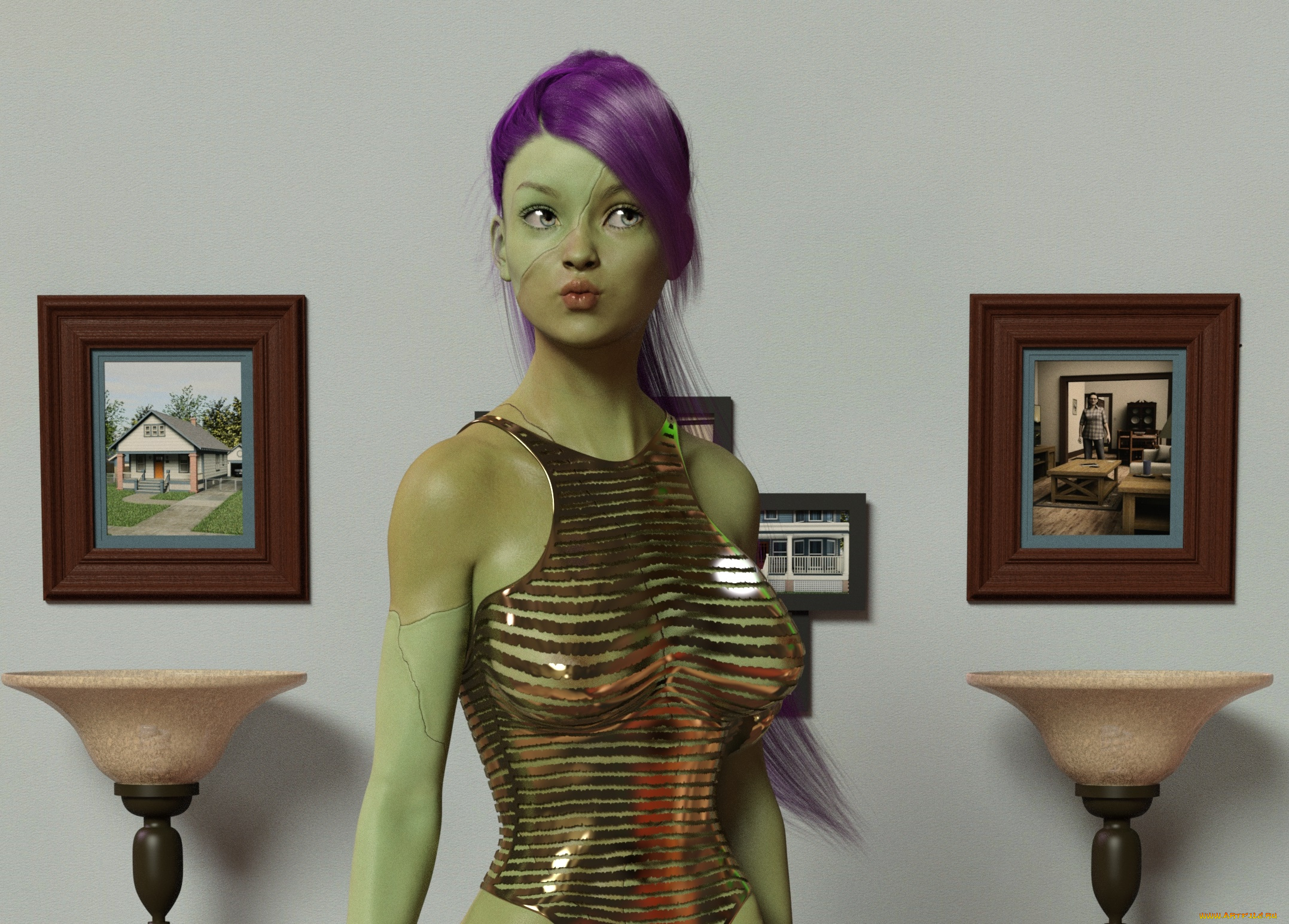 3д, графика, _science, fiction, девушка, взгляд, фон