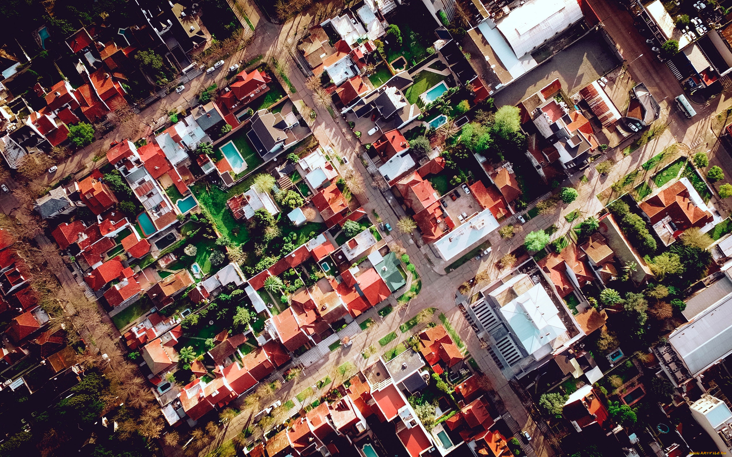 города, -, панорамы, дома, улицы, вид, сверху