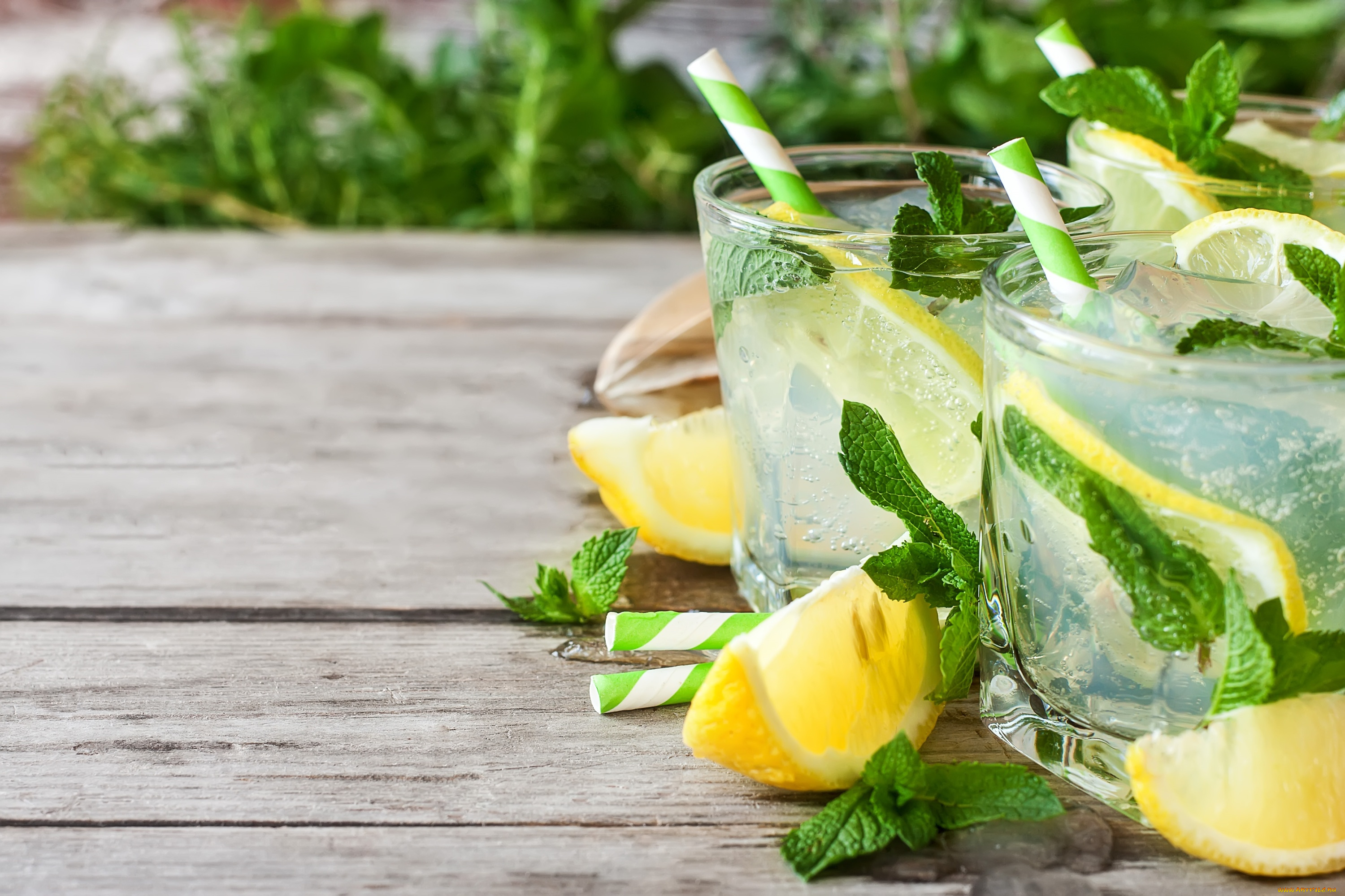 еда, напитки, мята, лимонад, стаканы, доски, трубочки, напиток, лед, лимон