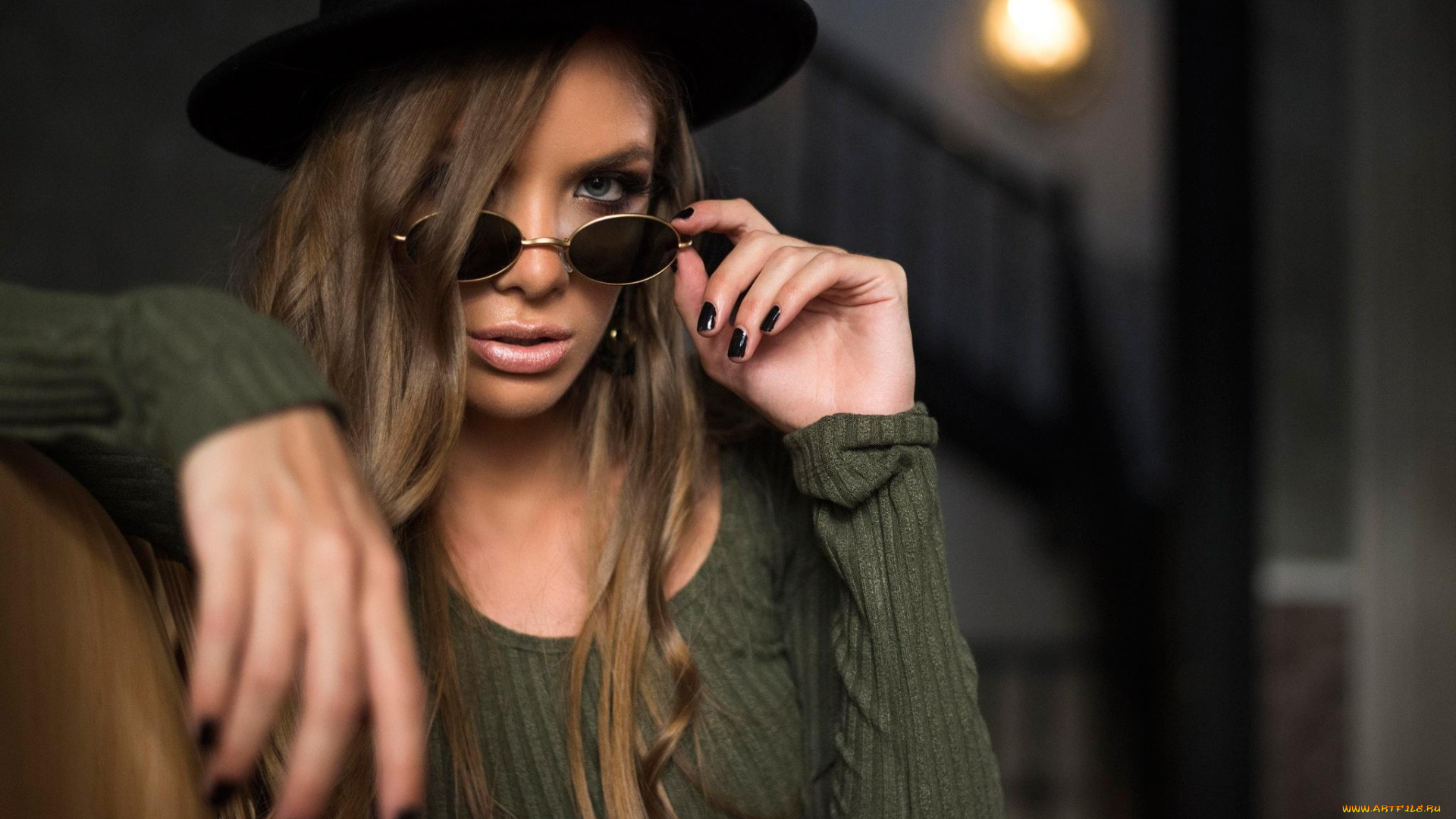 девушки, -unsort, , блондинки, , светловолосые, шляпа, очки, свитер