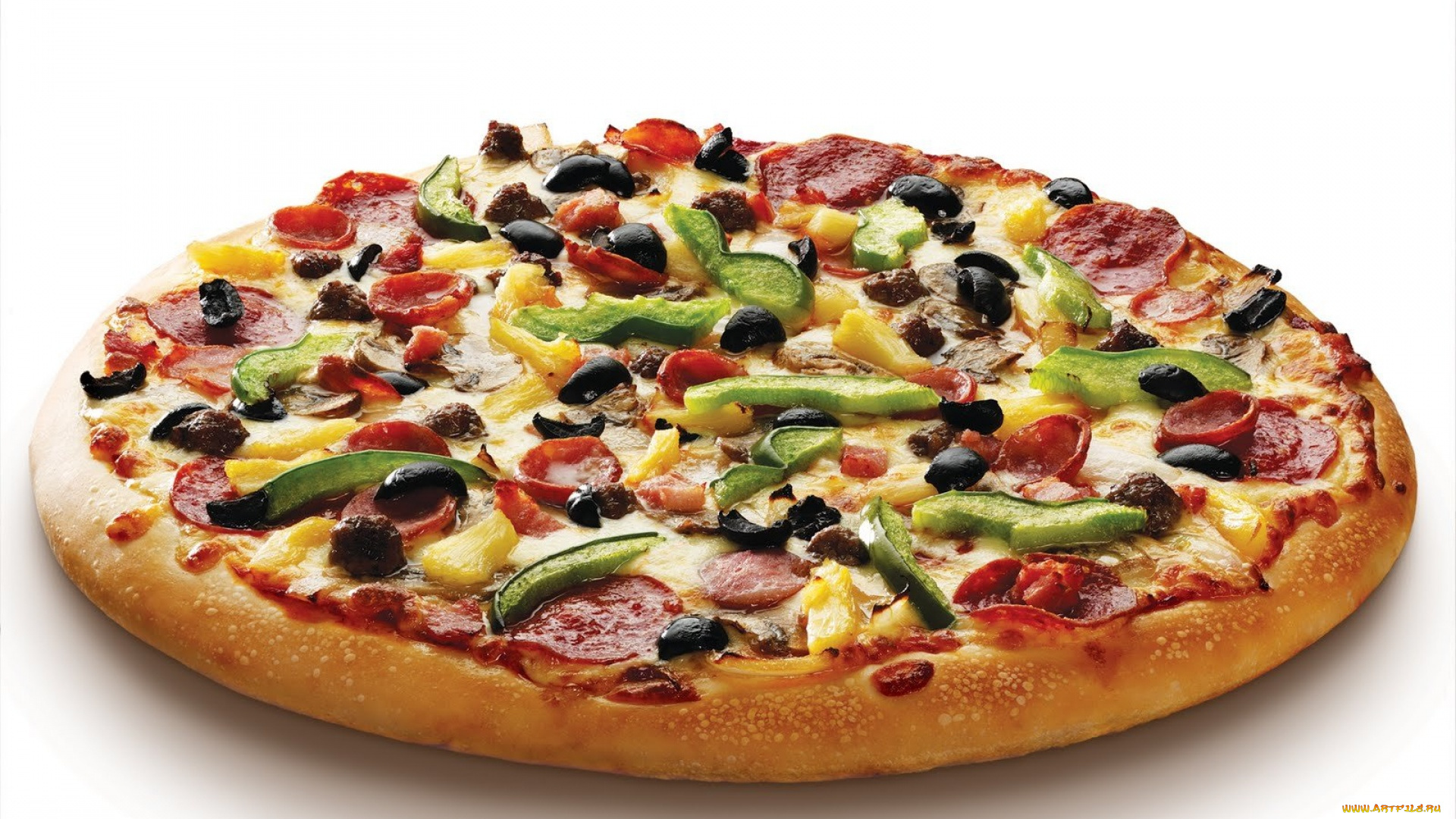 еда, пицца, маслины, перец, колбаса