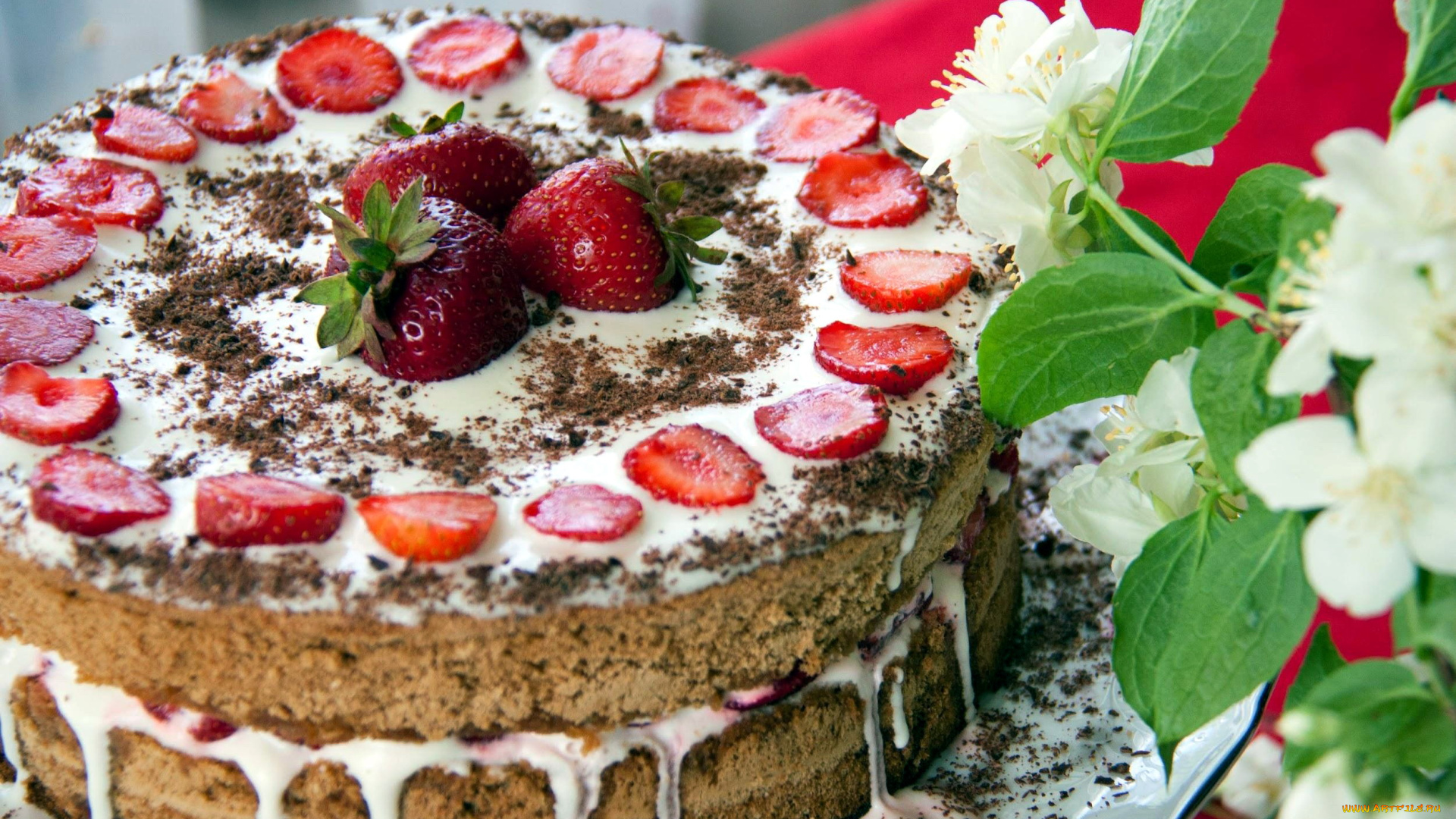 еда, торты, торт, клубника, крем
