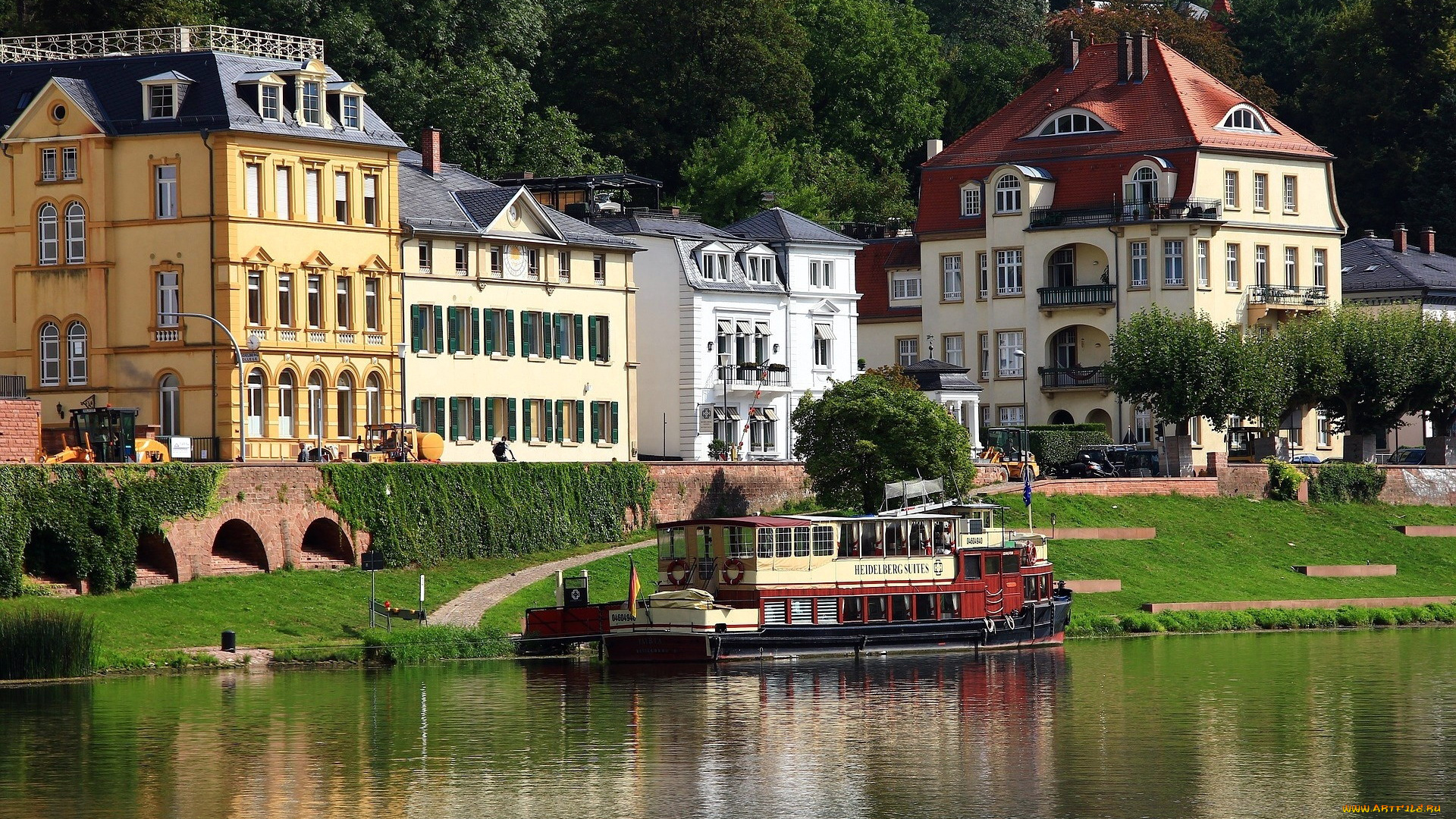 города, гейдельберг, , германия, теплоход, река