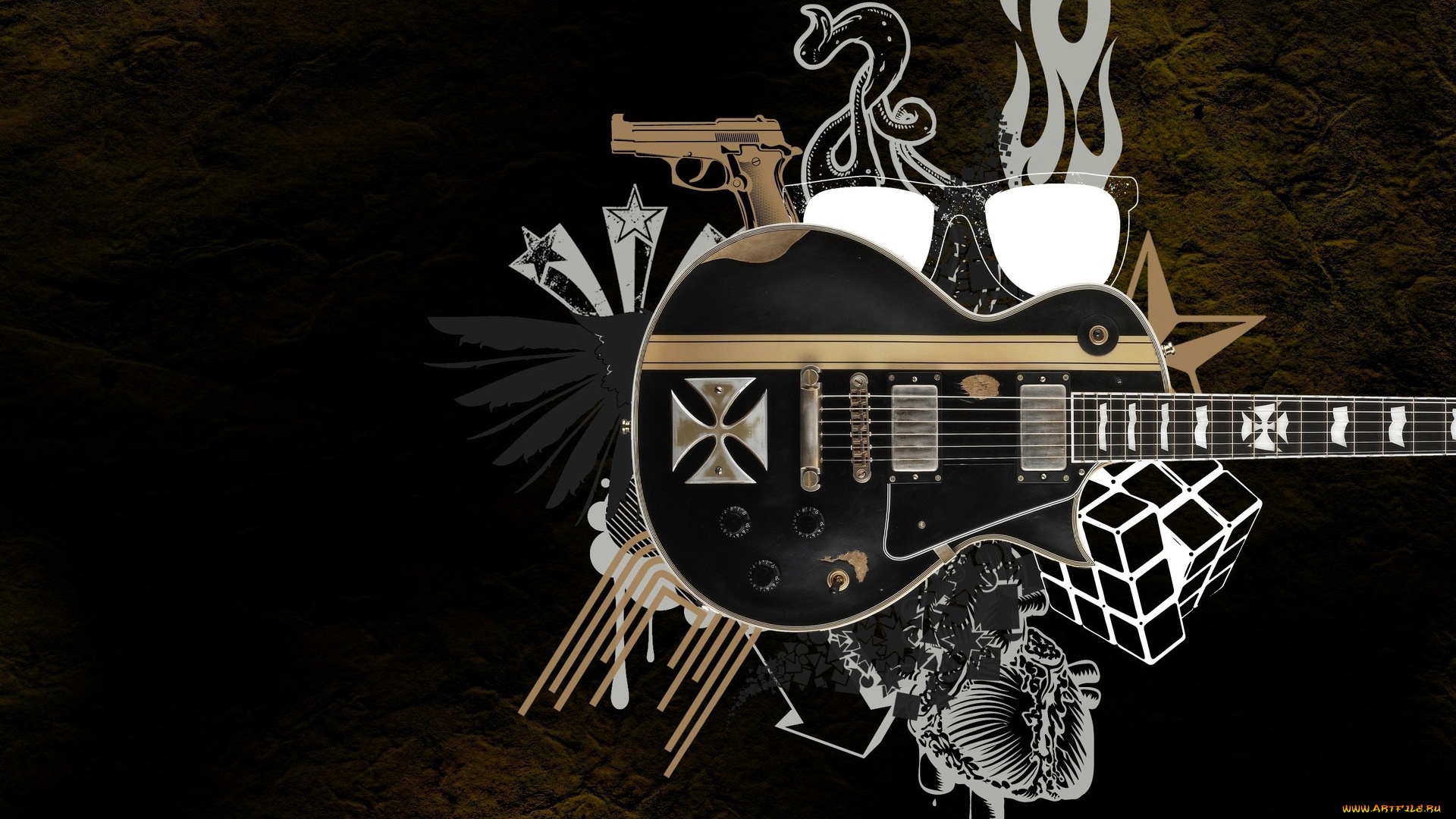 музыка, -другое, гитара, очки, узор